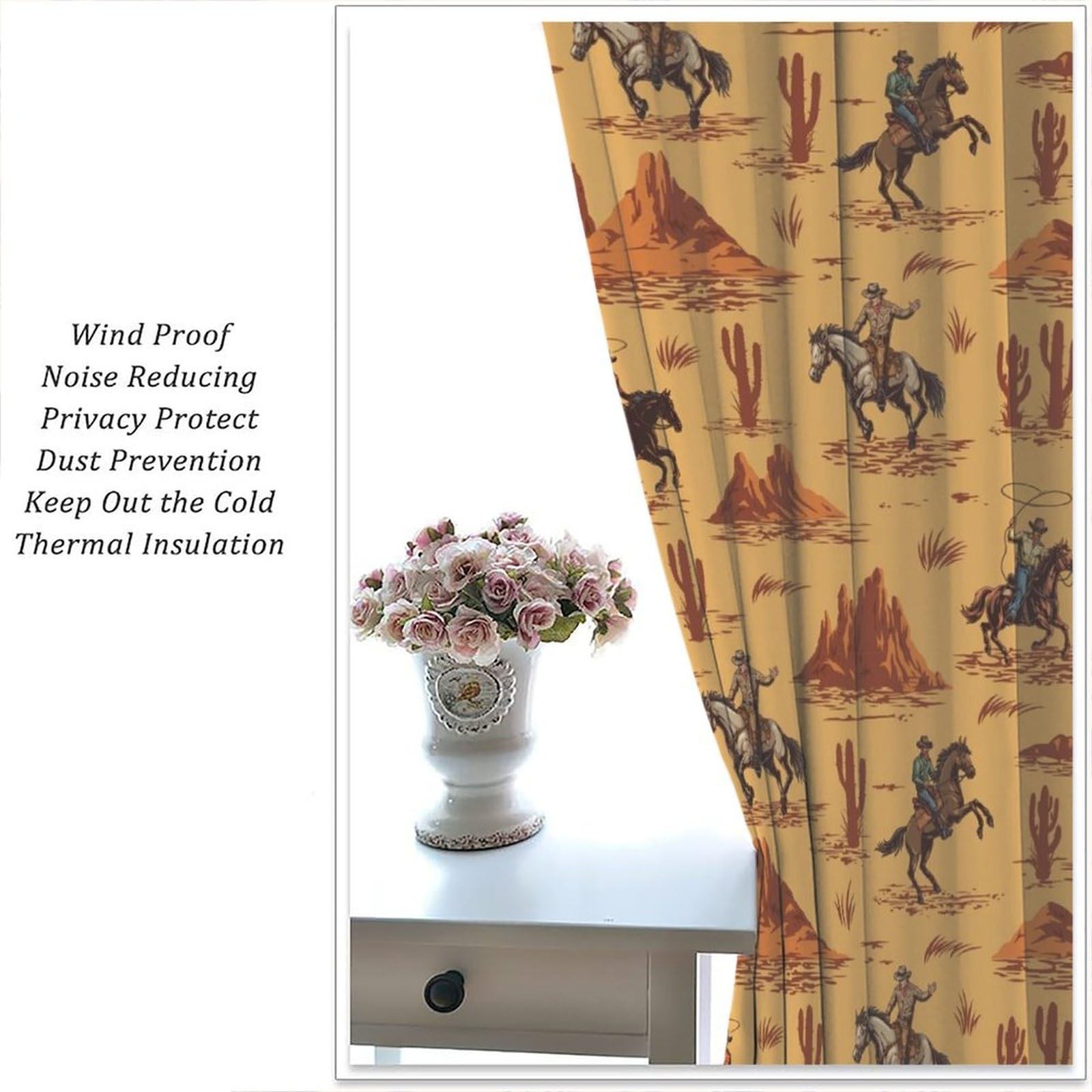 Vintage West Cowboy Curtains Wild Western 20.5″W x 45″L (Pack of 2), Cowboy-2