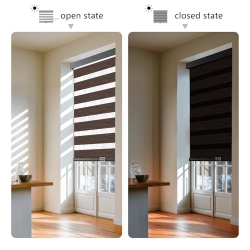 Cordless Zebra Blinds for Windows Pull Down Roller Window 20″W x 72″H Brown