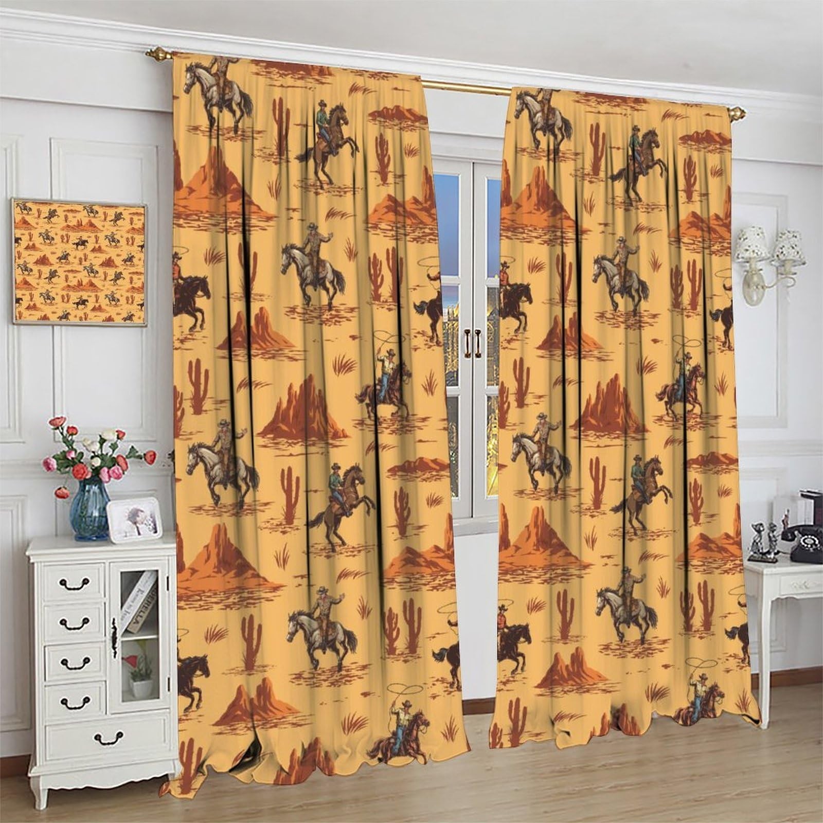 Vintage West Cowboy Curtains Wild Western 20.5″W x 45″L (Pack of 2), Cowboy-2