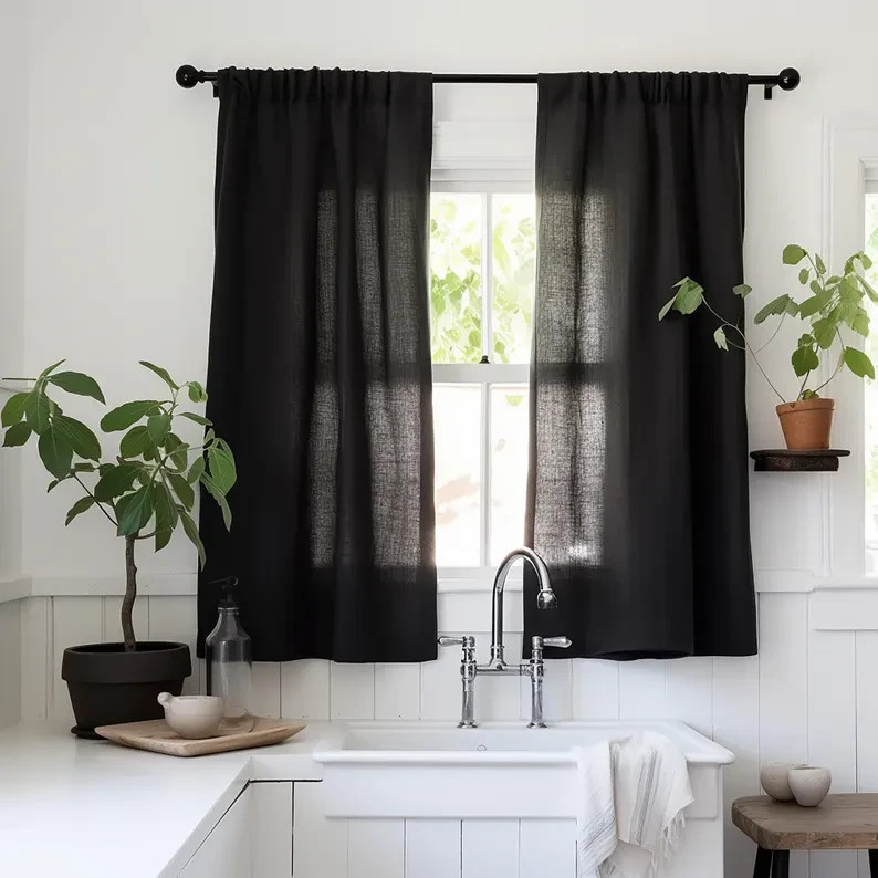 Elegant Linen Cafe Curtains – 17Color Extra Long & Short Custom Panels 100%