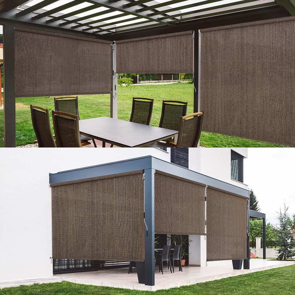 Outdoor Sunshade Roller Shades 48″ W x 96″ H, Cordless Roll Up Shade Blinds P…