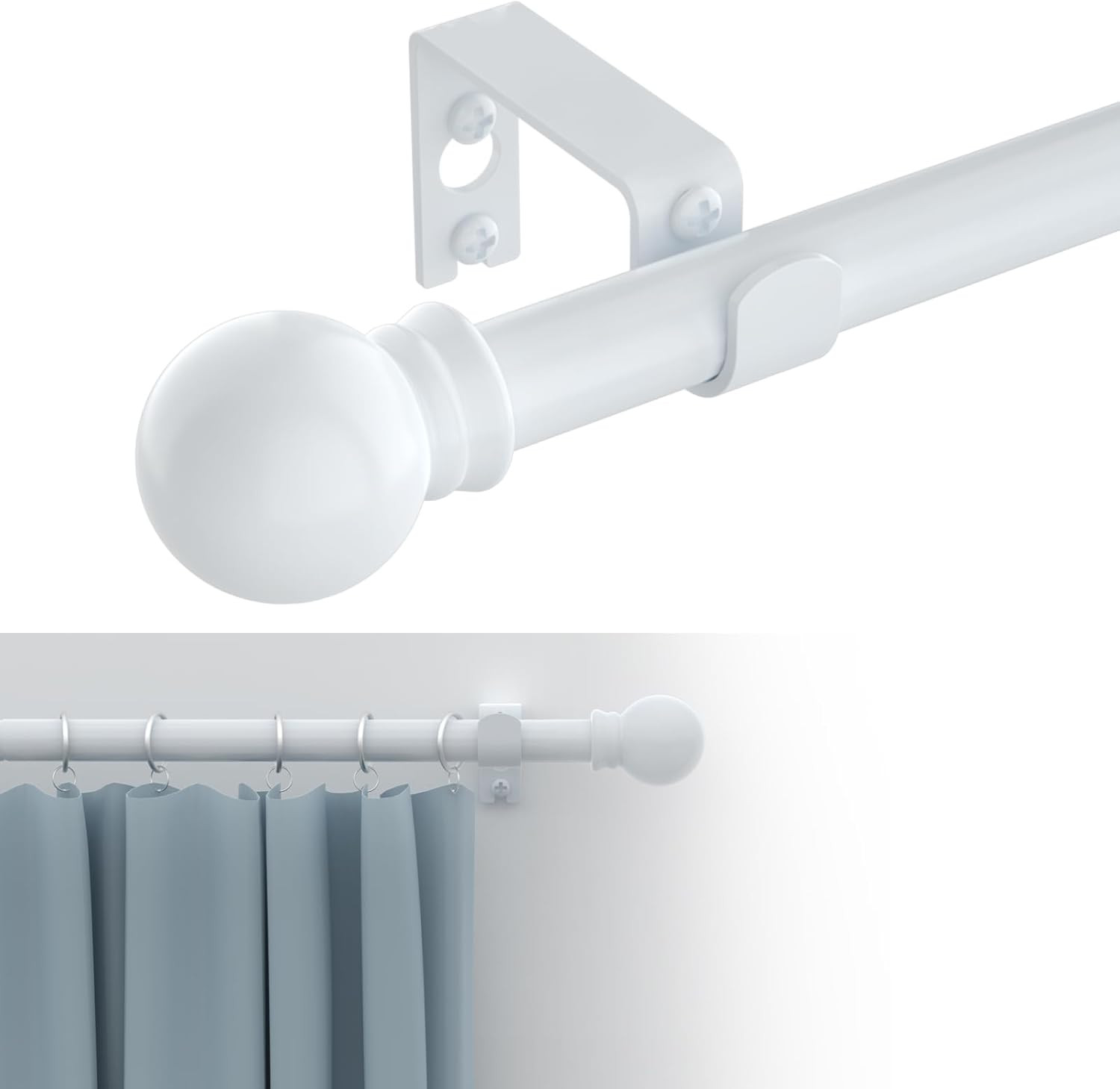 2 Pack White Curtain Rods for Windows 32 to 48 Inch, 5/8 Inch Splicing Heavy Dut