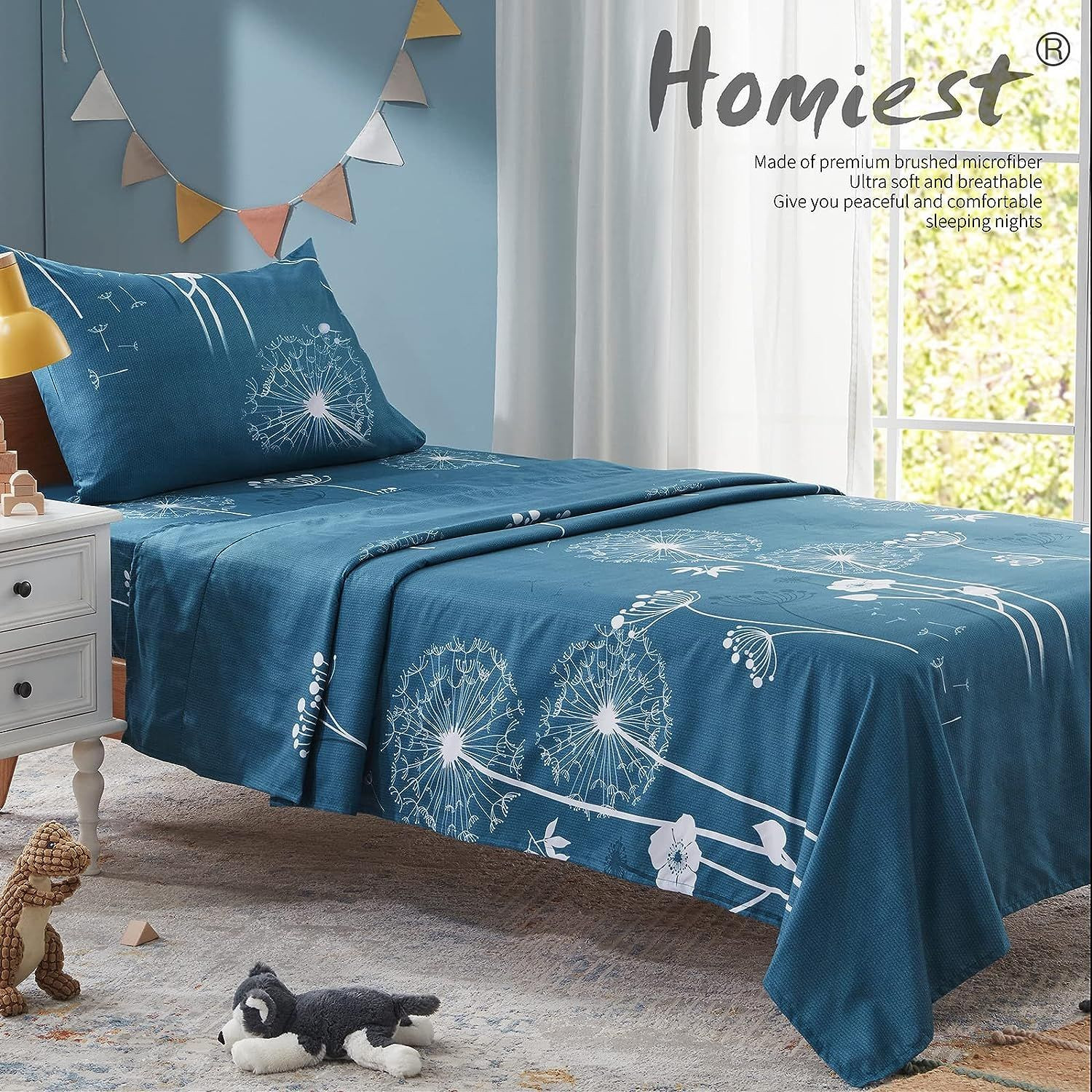 Homiest 3pcs Dandelion Flower Sheets Twin Size Twin, – Teal