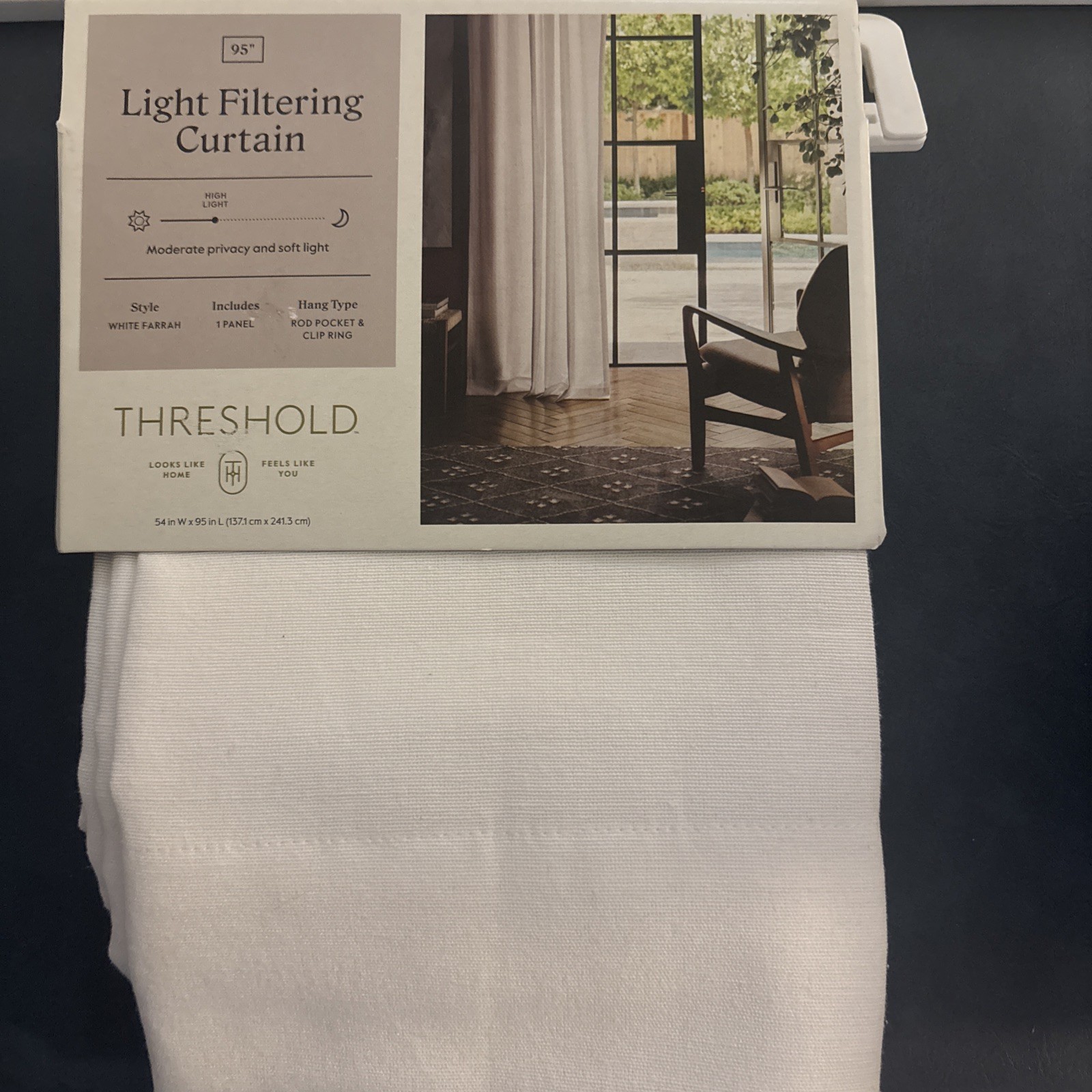 1pc 54″x95″ Light Filtering Solid Window Curtain Panel Natural White – Threshold