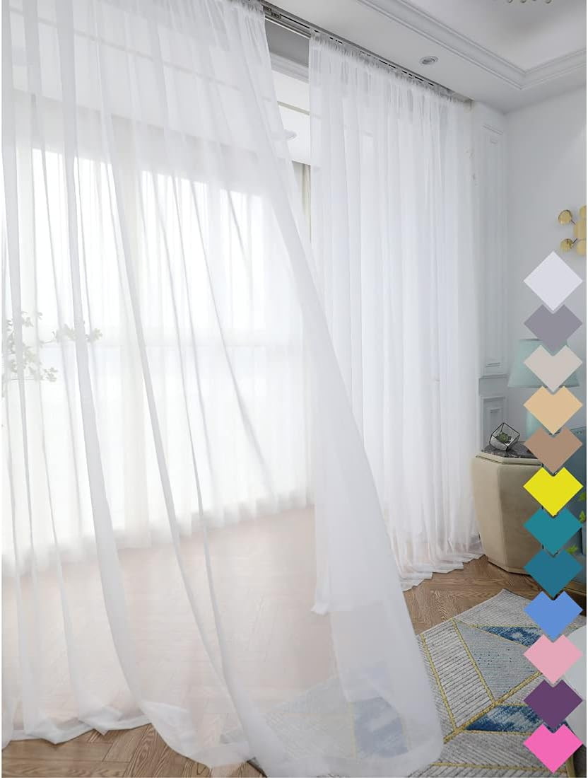 Window White Sheer Curtains 90 Inches Long 2 Panels Sheer White Curtains Clear B