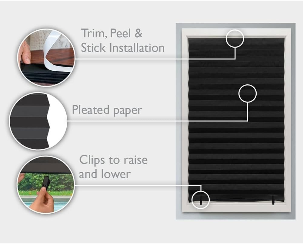 Blackout Pleated Paper Shade Cordless for Windows Blackout 36×72 6 Pack