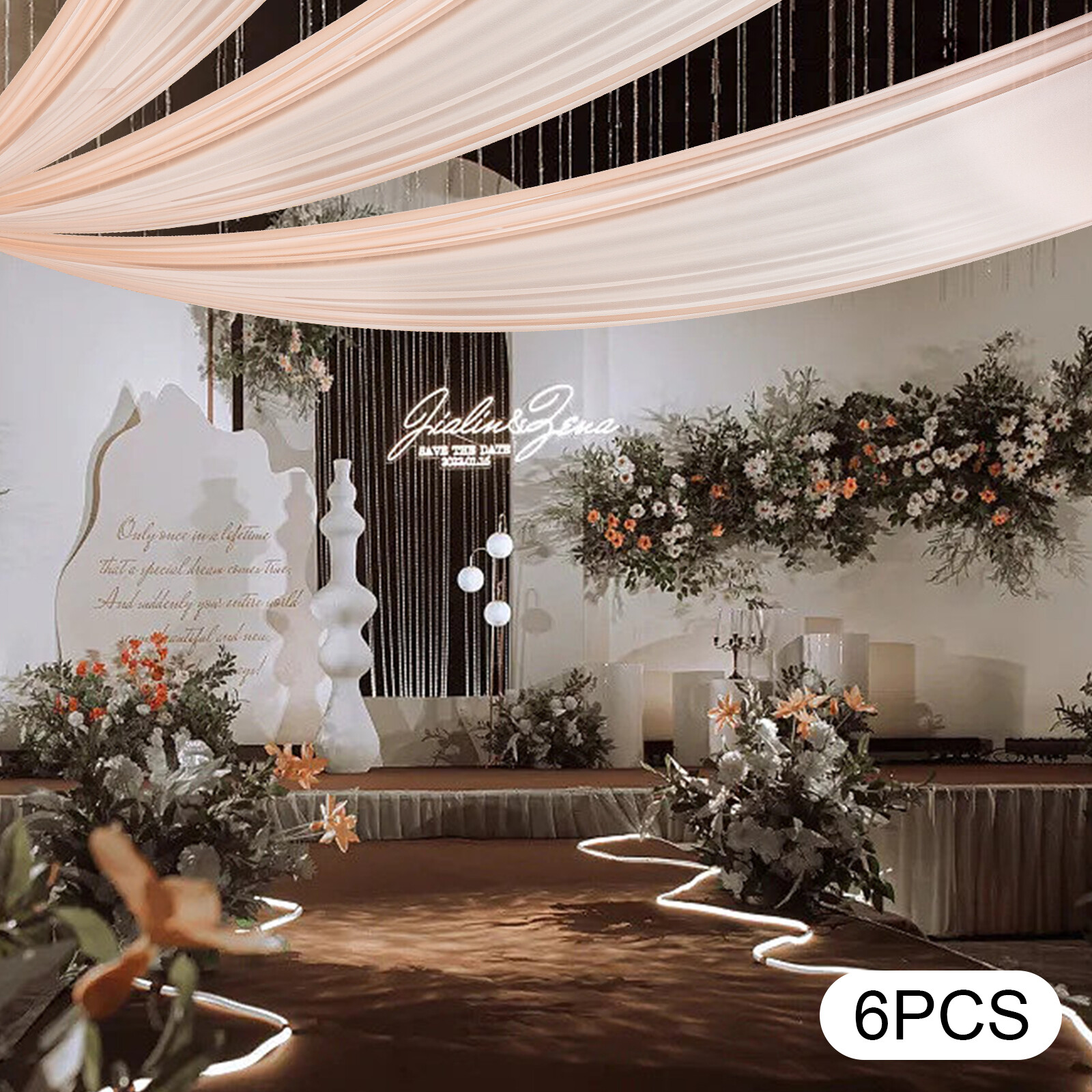 Modern Chiffon Ceiling Drapes 6 Panels 5x15ft Wedding Party Stage DIY Decoration