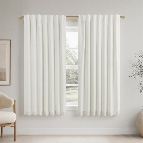 Short Curtains for Bathroom Windows,100% 52″W x 45″L (Pack of 2) Ivory