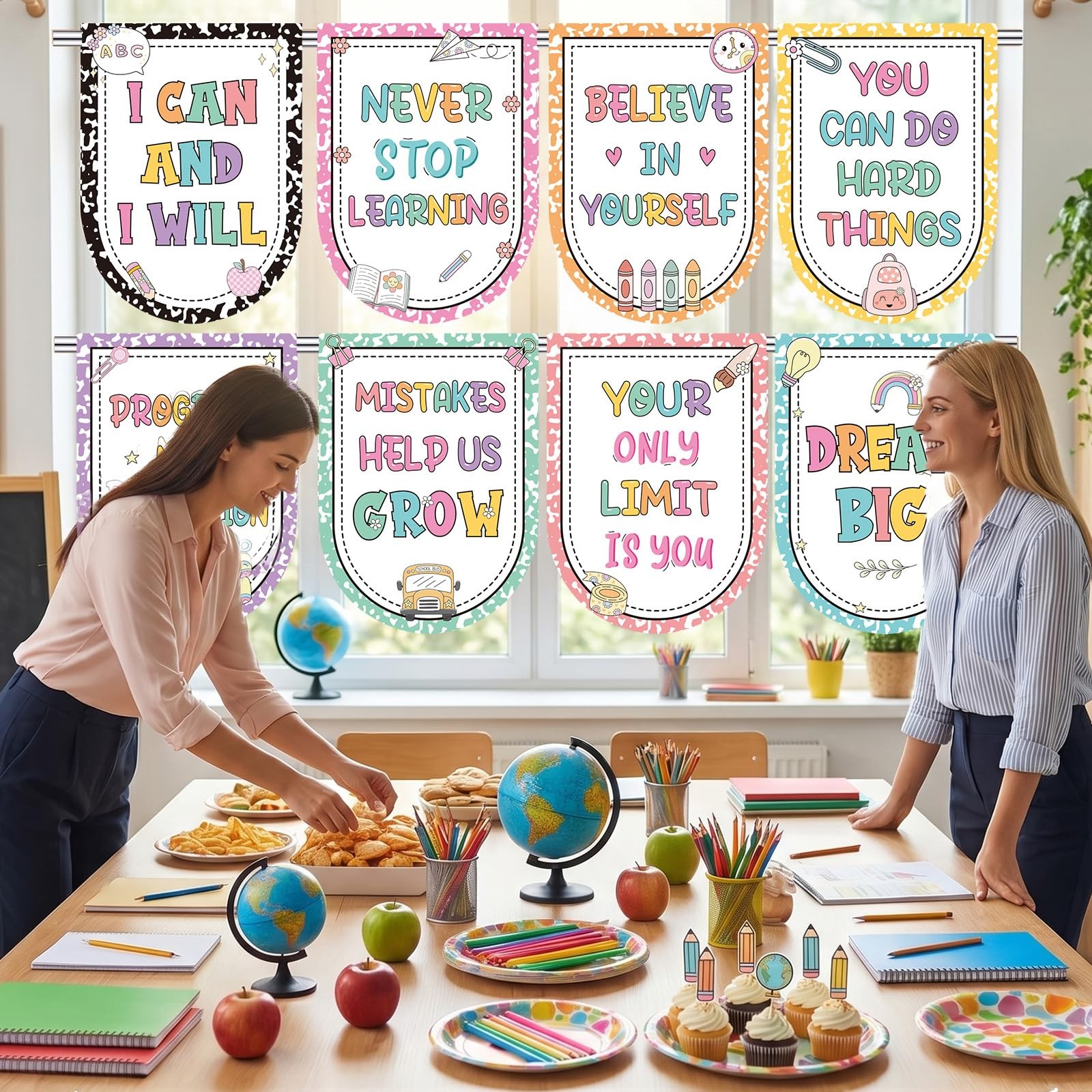 8 Pcs School Classroom Curtains for Windows Motivational Curtains