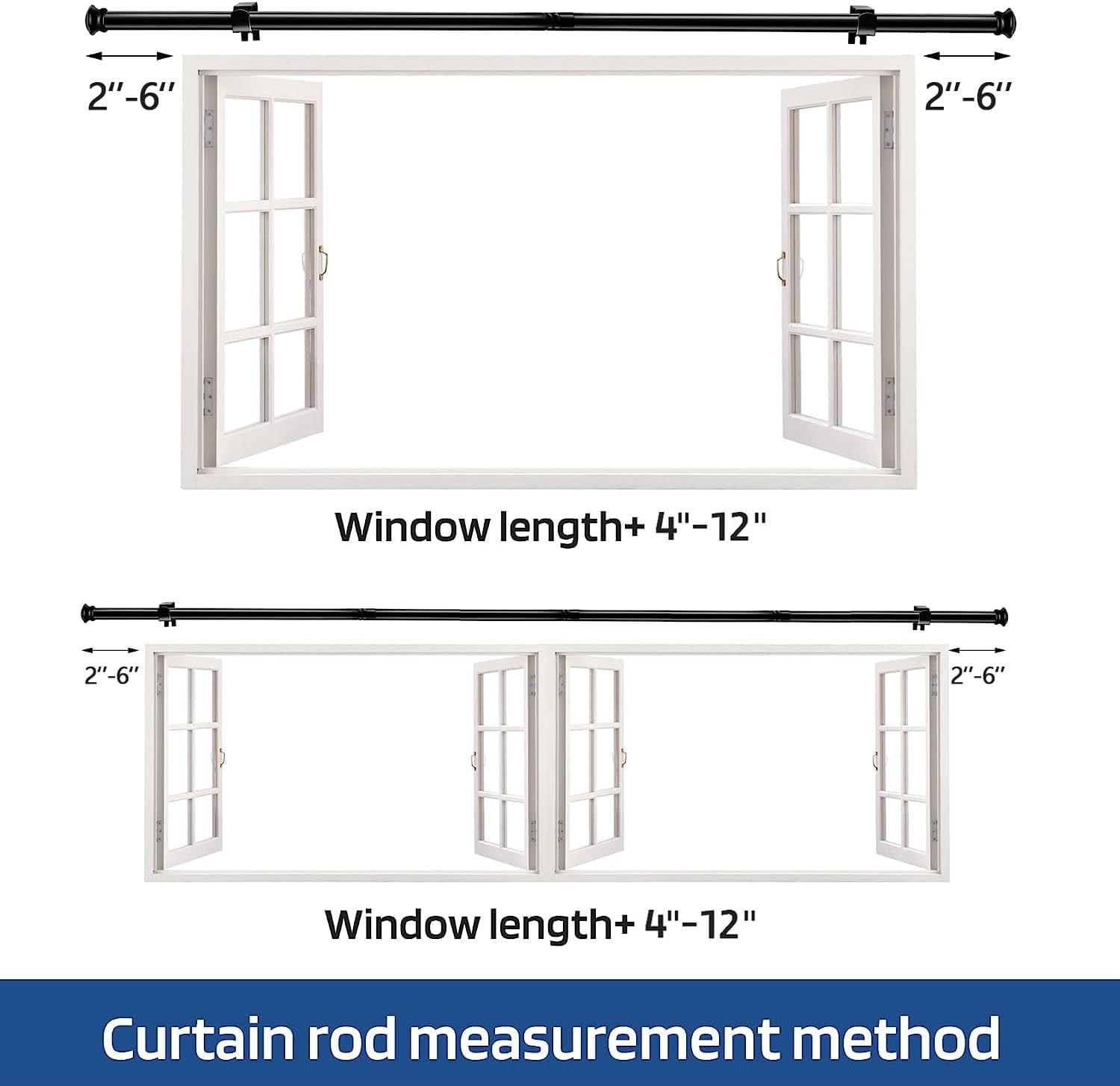 Small Curtain Rods for Windows 30″ to 45″ 5/8 Inch Standard Decorative Black …