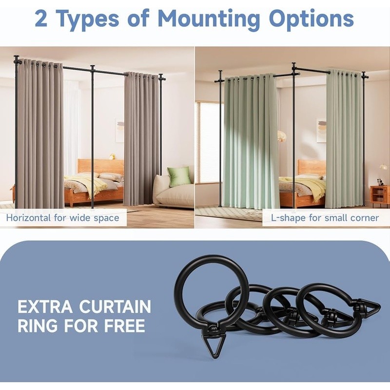 No Drill Curtain Tension Rod Room Divider Adjustable Portable Storage System New
