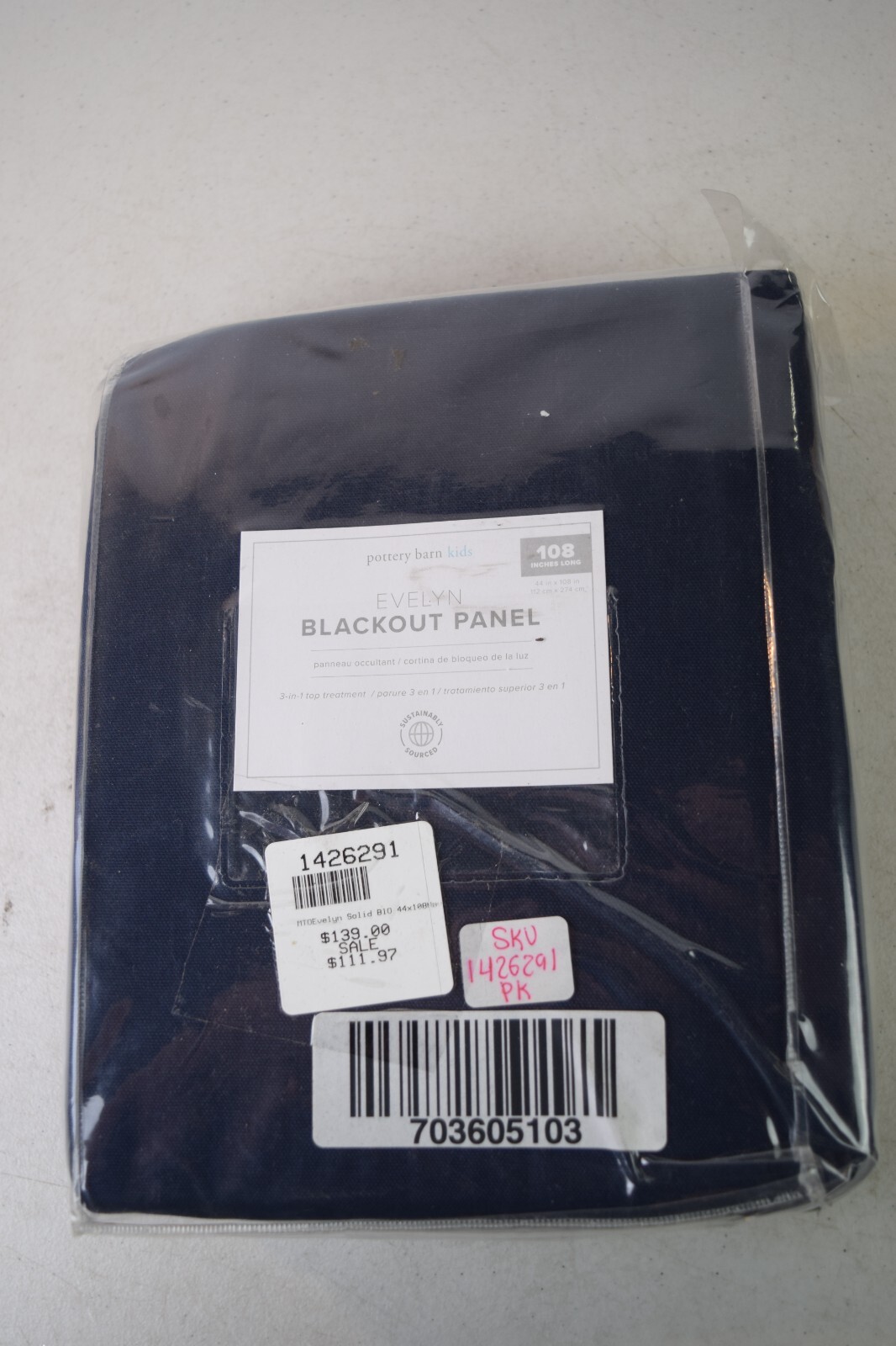 Pottery Barn Evelyn Blackout Curtain 44×108 3-in-1 Pole Top navy