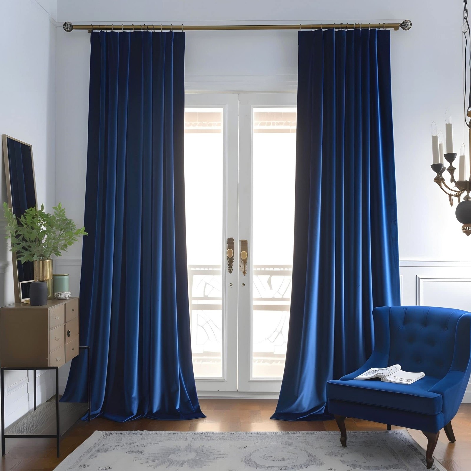 Royal Blue Velvet Curtains 96 inches Long Luxury Room Darkening for Bedroom L…