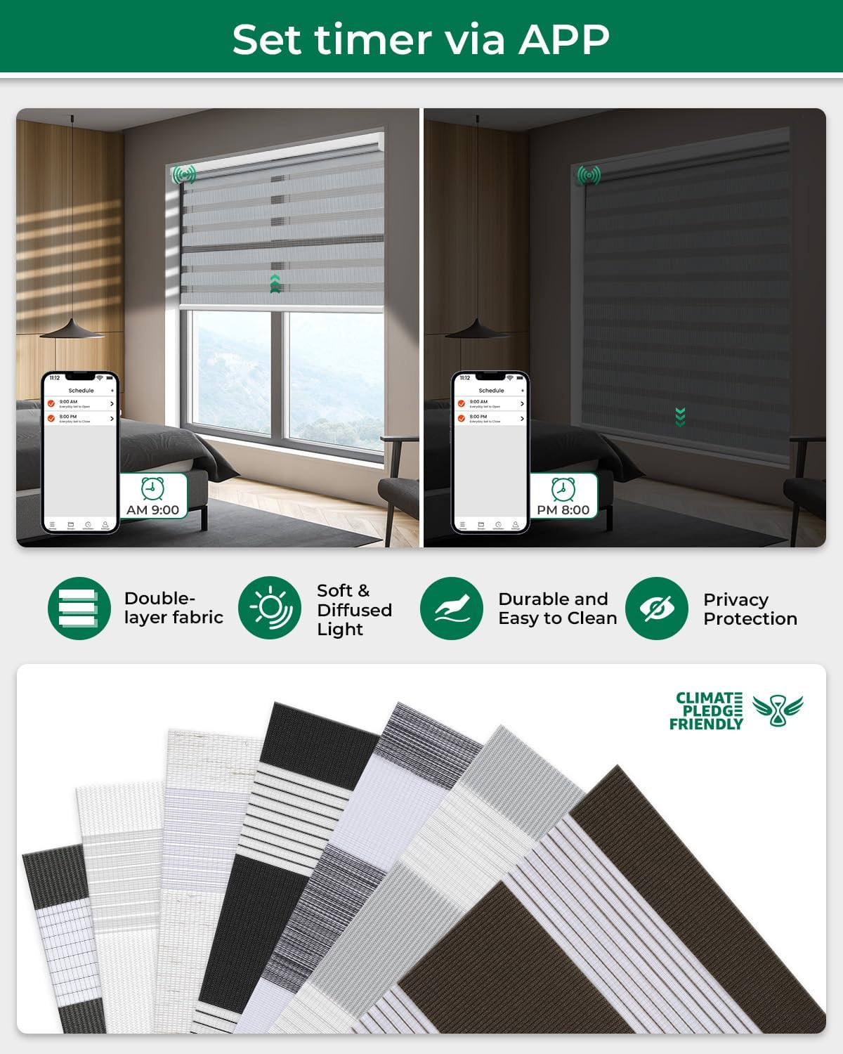Motorized Zebra Blinds with Remote, Electric Dual-Layer Shades with Dry Battery-