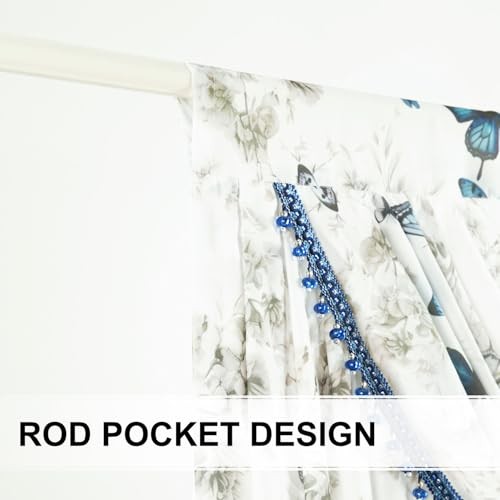 Extra Wide Sheer Valance Curtains, 79″W x 43″L (Pack of 1) Blue Butterfly