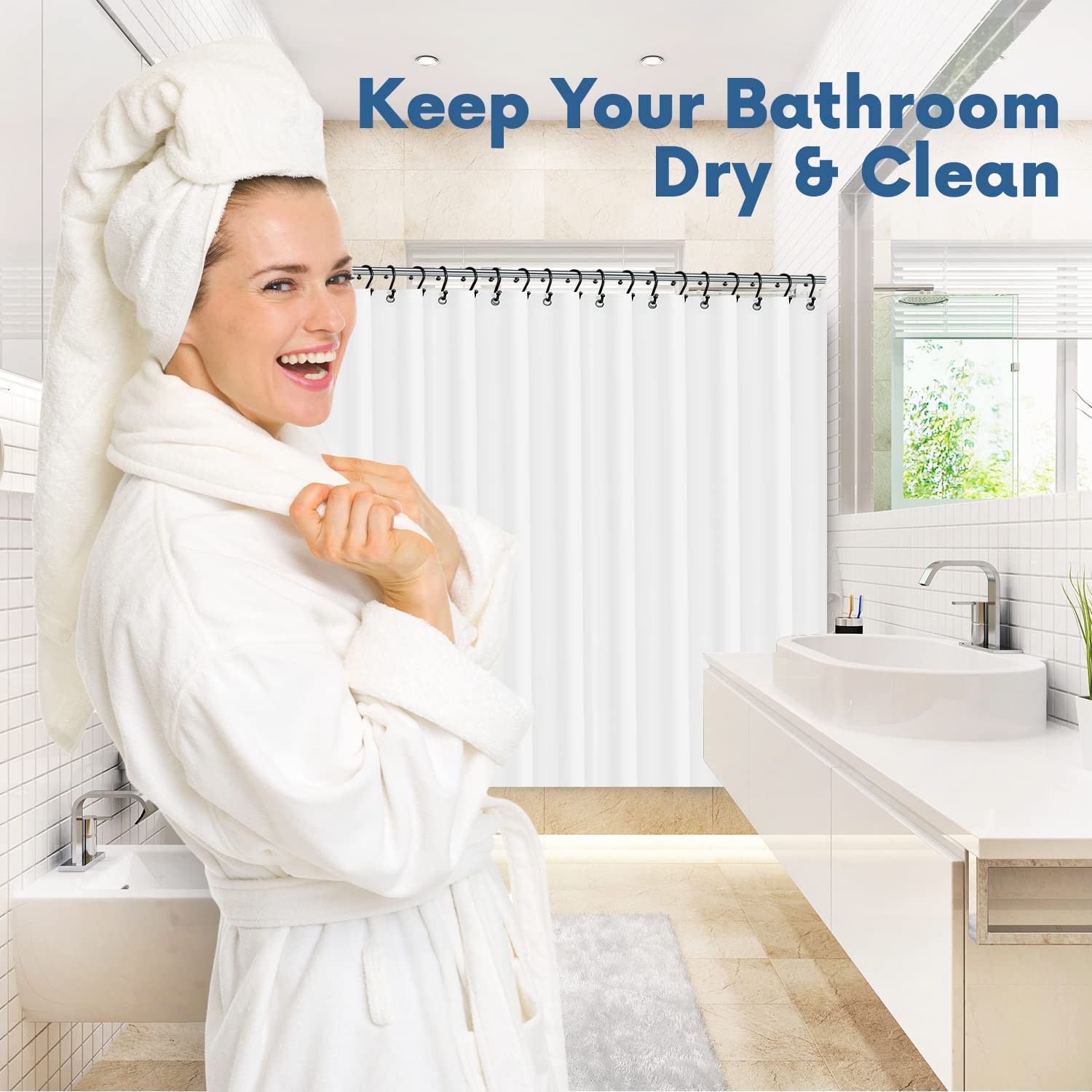 No Smell Shower Curtain Liner 72×72 White – 72″W x 72″L (Pack of 1),