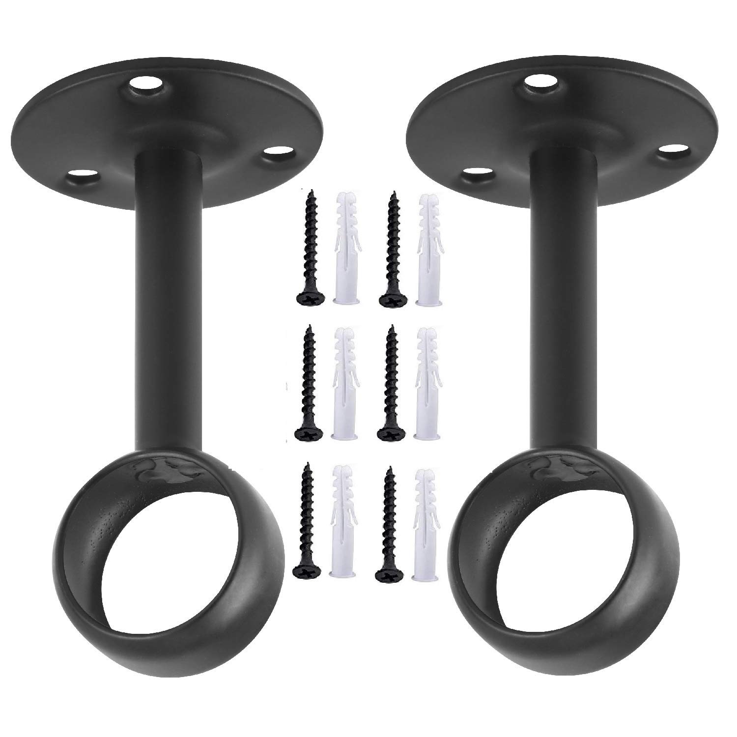 8 PCS Black Ceiling Mount Curtain Rod Brackets Heavy Duty Holders Set