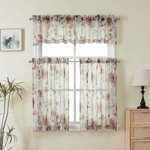 Crushed Valance Sheer Curtains 14 Inches 42″W x 14″L (Pack of 2) Multi Color