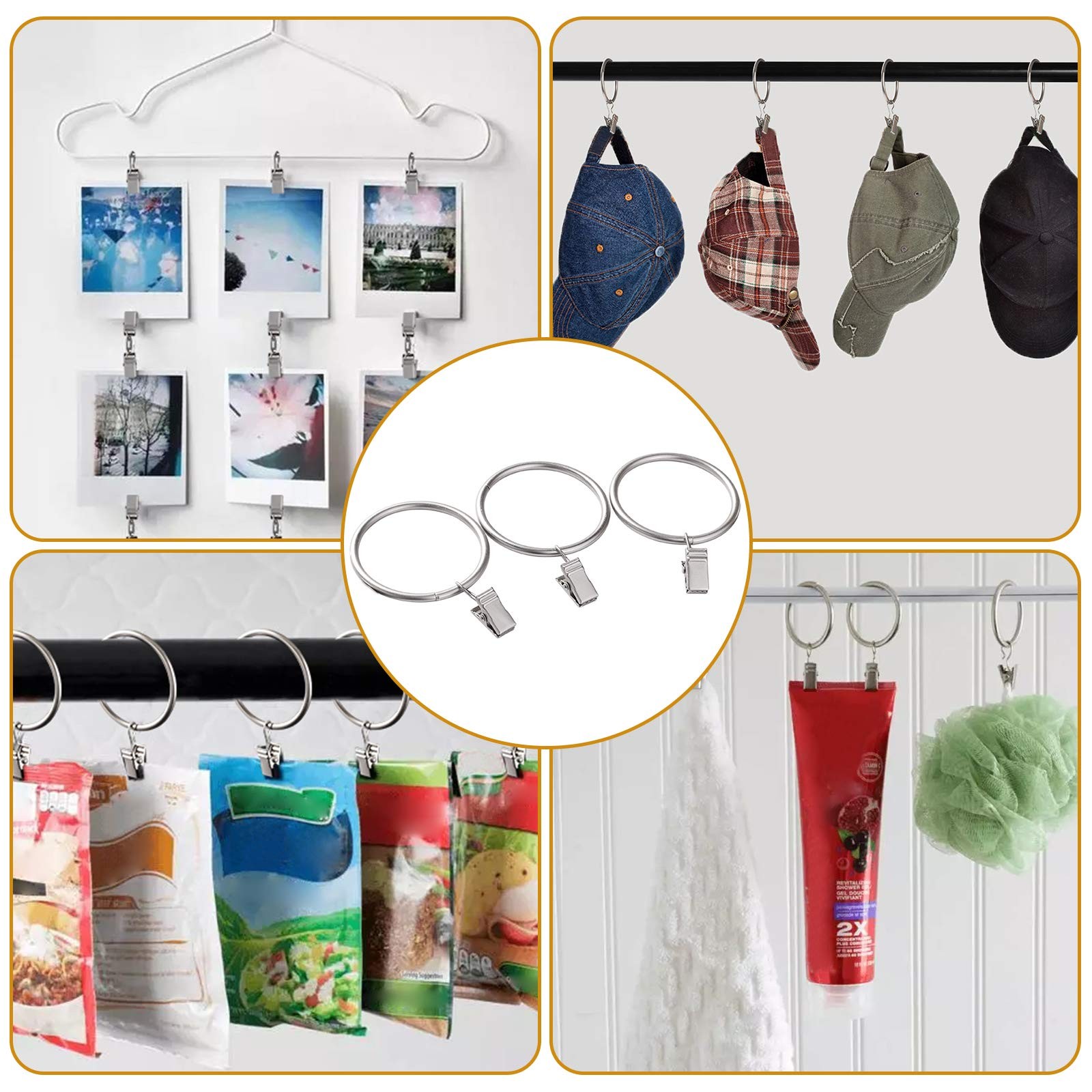 44 Pack Curtain Rings with Clips Hooks 2 inch Rustproof Matte Metal Stainless