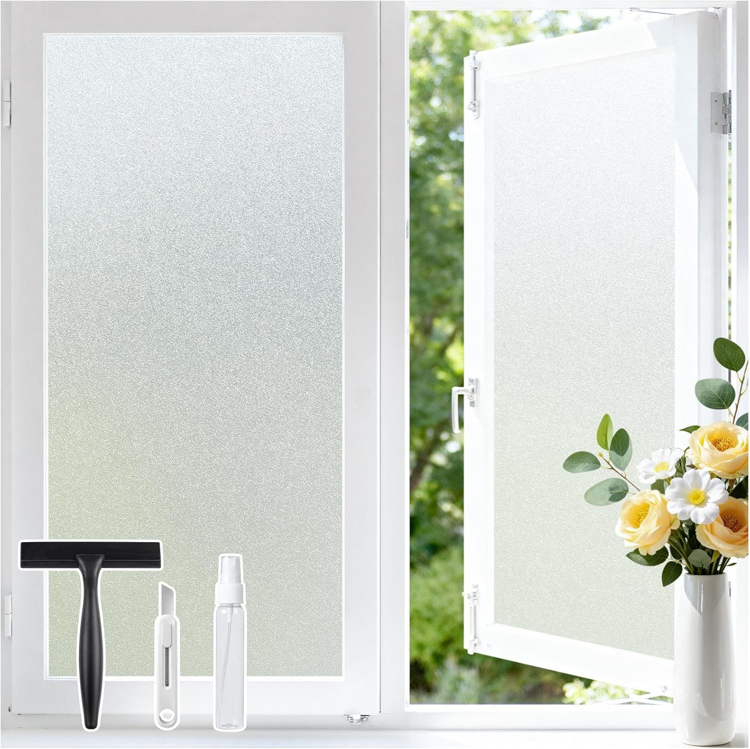 Haton Window Privacy Film Frosted Glass Film for Door Bathroom Shower, Peel & St