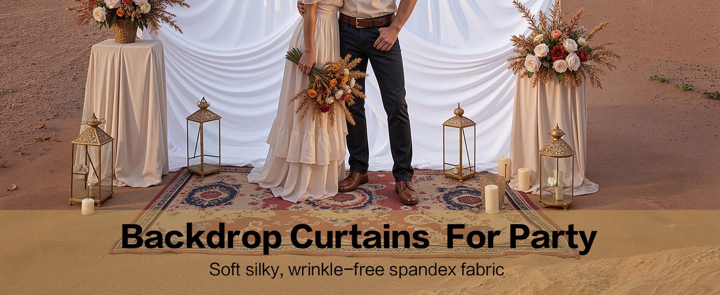 40x10ft White Backdrop Curtains for Parties, 8 Panels 5x10ft Wrinkle-Polyester