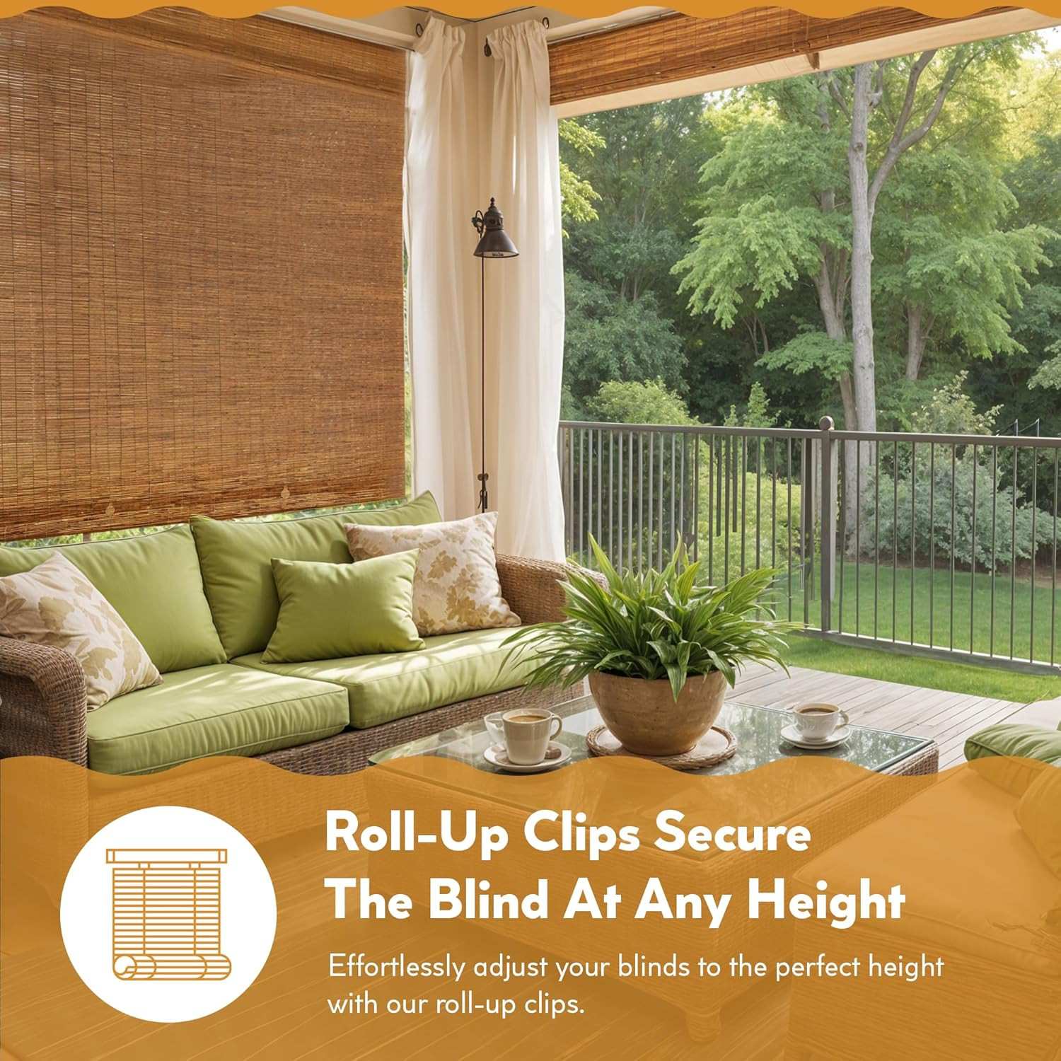 Cordless Waterproof Bamboo Blinds – Indoor/Outdoor Roll-Up Shades 72″x72