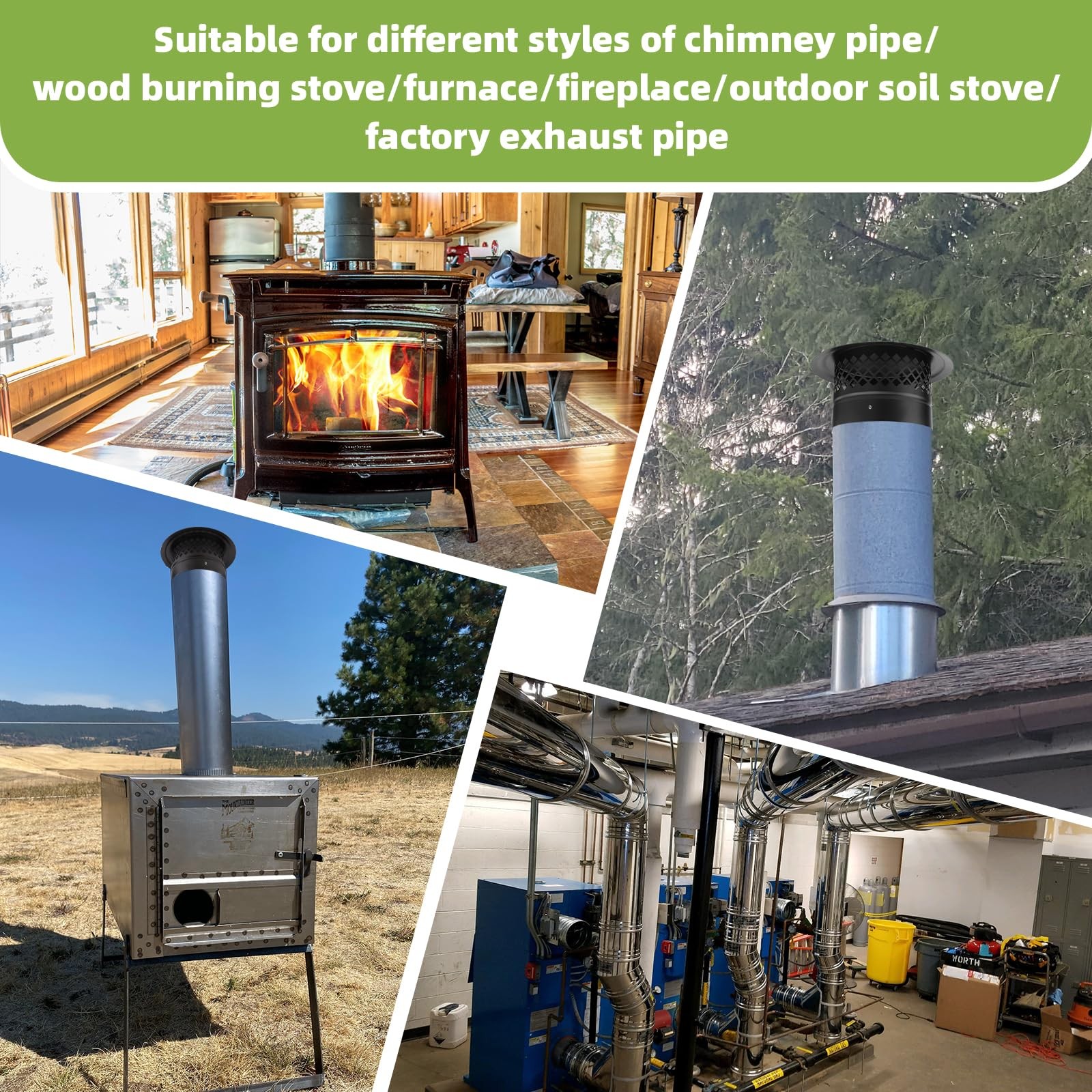 6 Inch Chimney Cap,Cone Top Chimney Cap with Screen,Roof Rain Wood Stove Pipe…