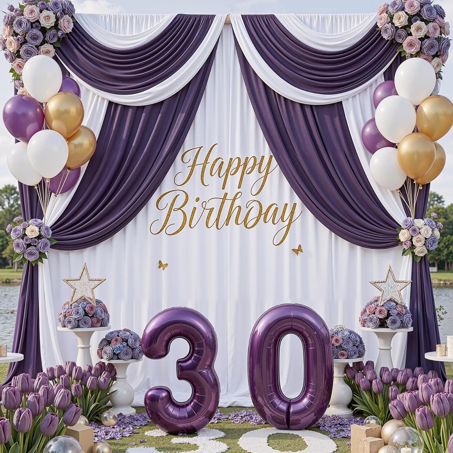 40x10ft White Backdrop Curtains for Parties, 8 Panels 5x10ft Wrinkle-Polyester