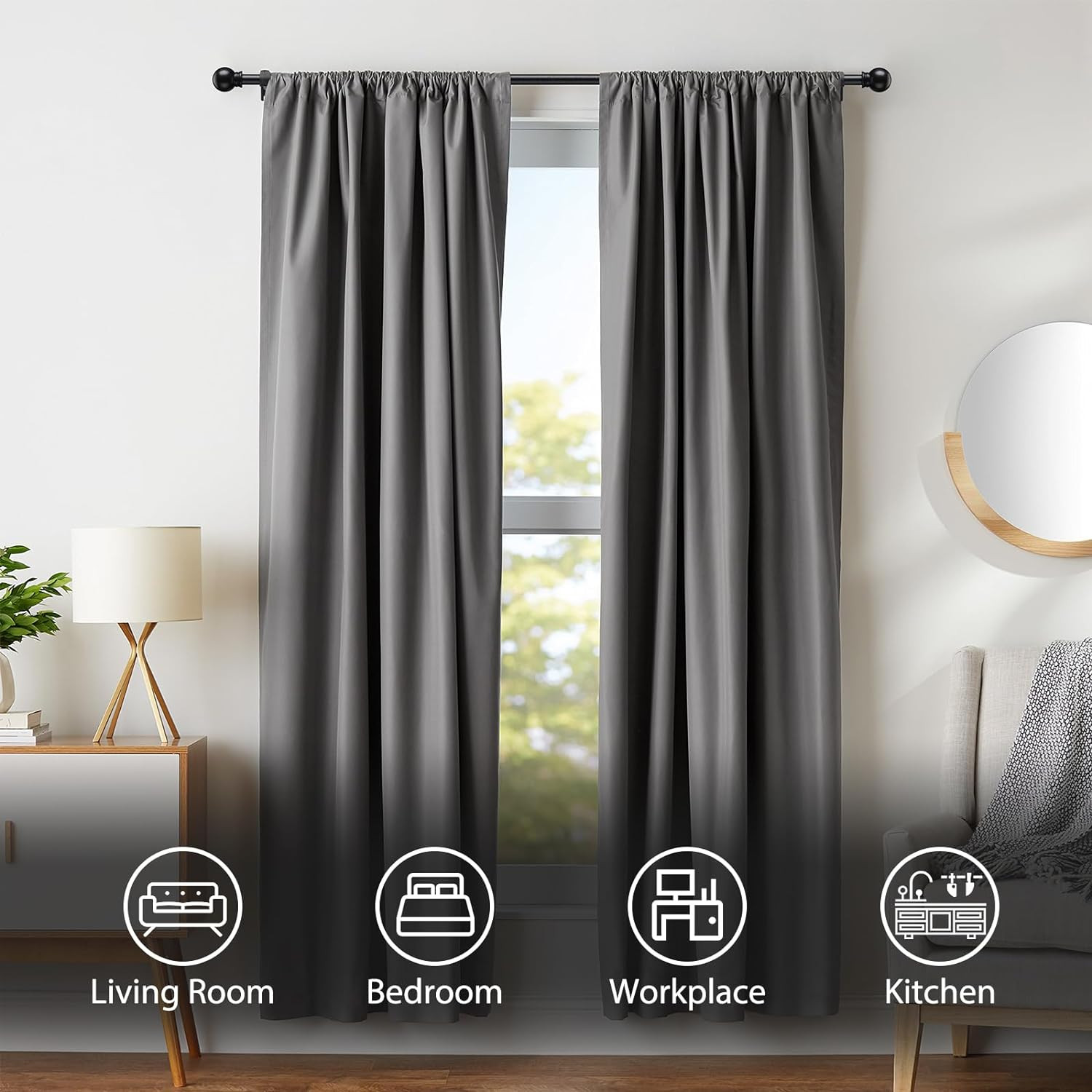 For Window size 36″-62″ in long Matte Black metal Window Curtain Rod post holder