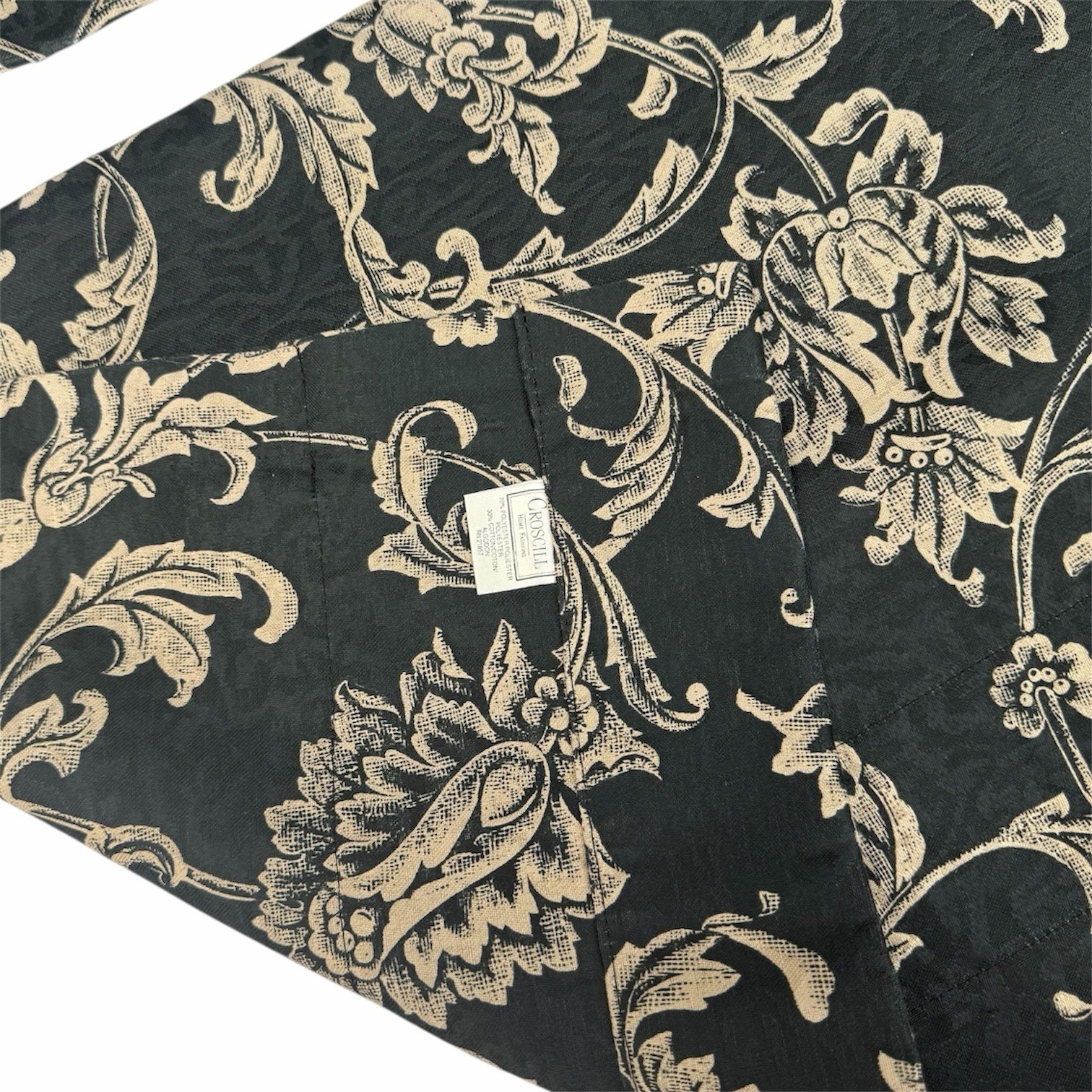 NEW CROSCILL Bordeaux Black Tan Beige Floral JACOBEAN Valance Pair VTG 17”X86”