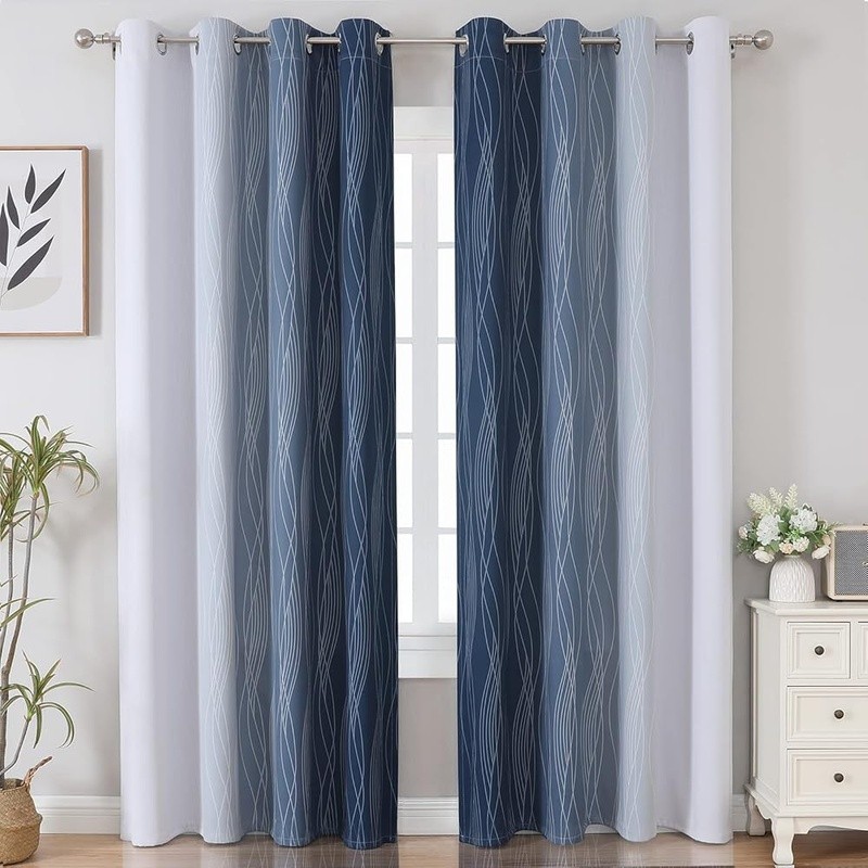 Ombre Blackout Curtains Thermal Insulated Drapes Noise Reducing Grommet Panels