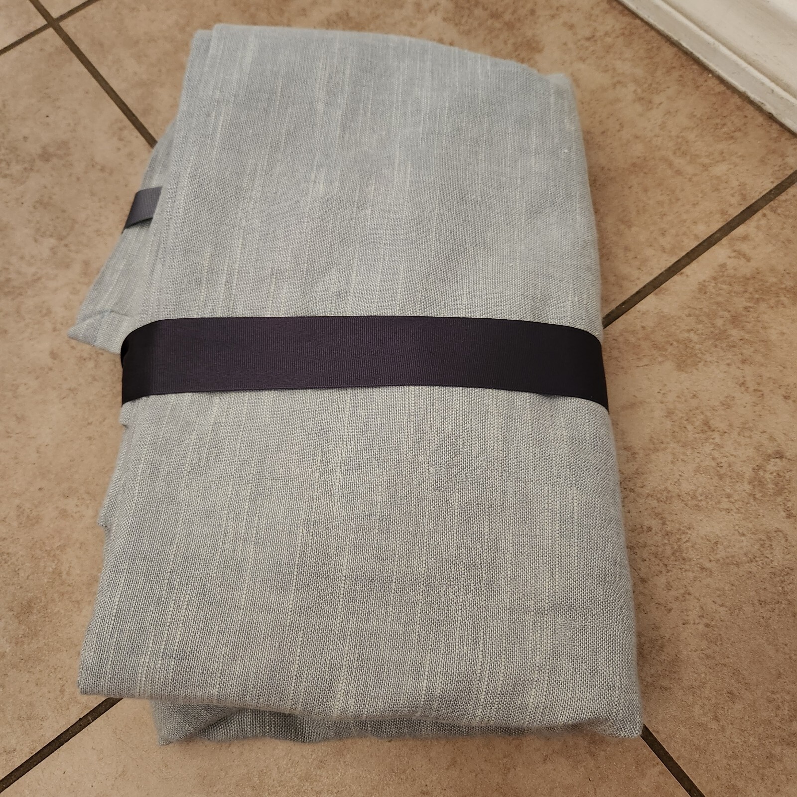 Pottery Barn Emery Linen Poletop Drape 50″ x 108″ COTTON Lining Mineral Blue