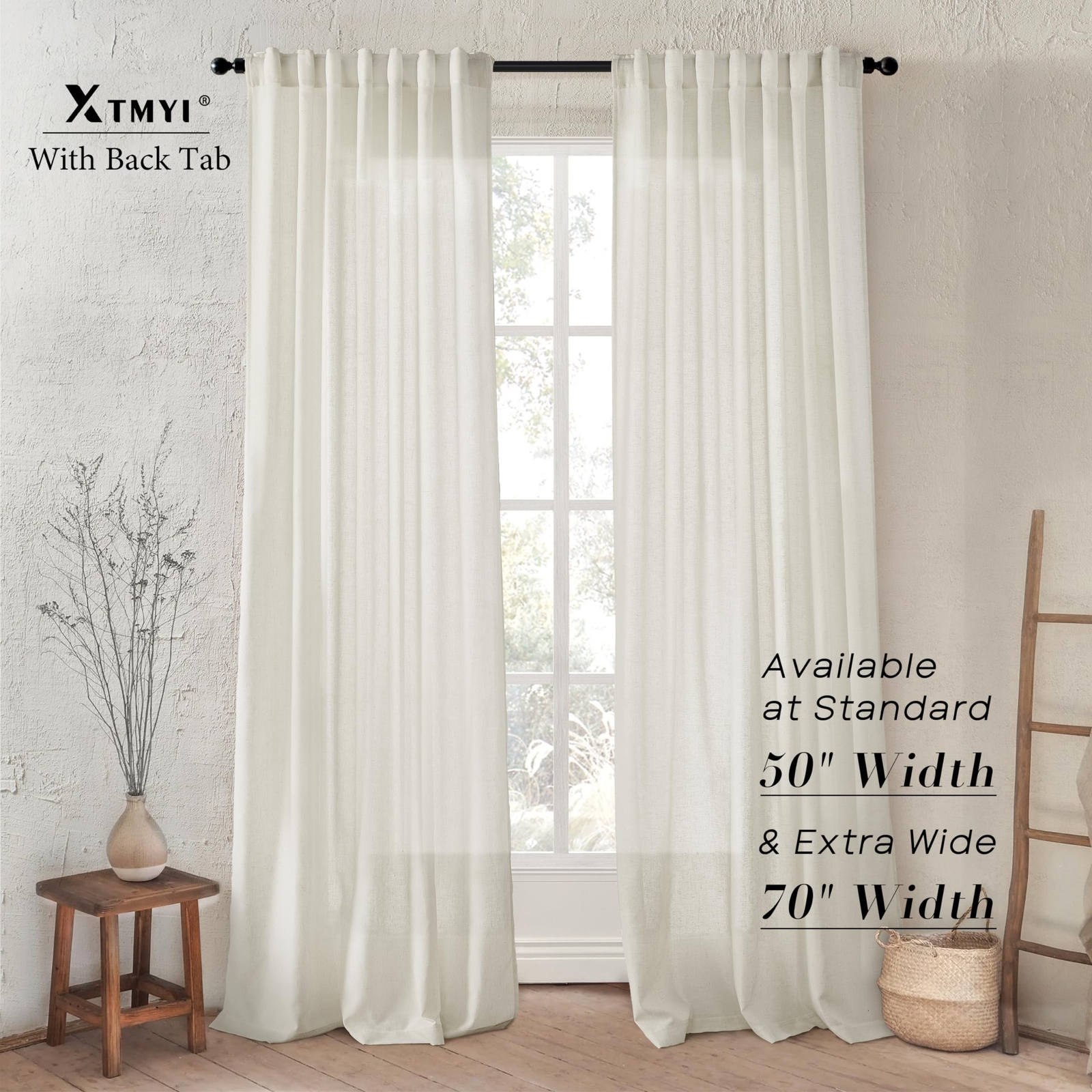 120 Inch Long Linen Curtains,Mount with Back Tab Hooks Belt for Rail Track,Li…