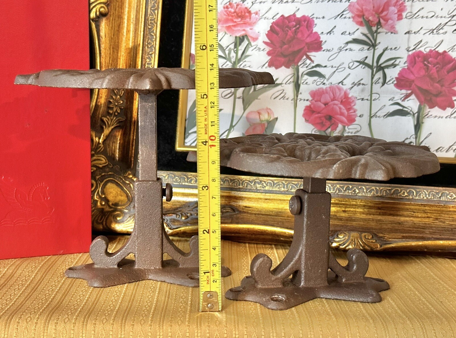 2 Large Drapery Medallion Cast Iron Curtain Tieback Holdbacks Vintage Heavy 6.5″