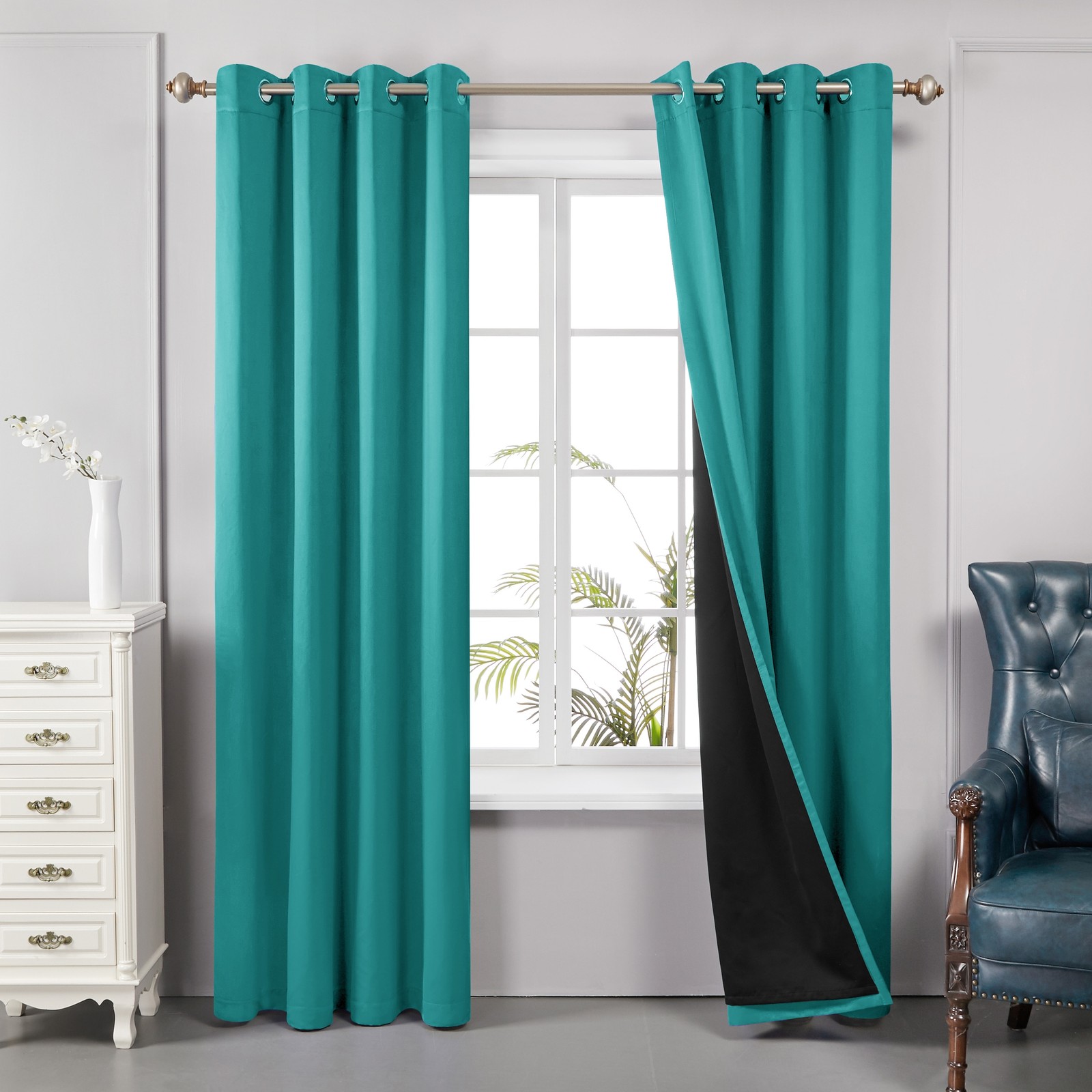 Deconovo 100% Blackout Curtains 2 Panel Set Thermal Room Darkening Grommet Black