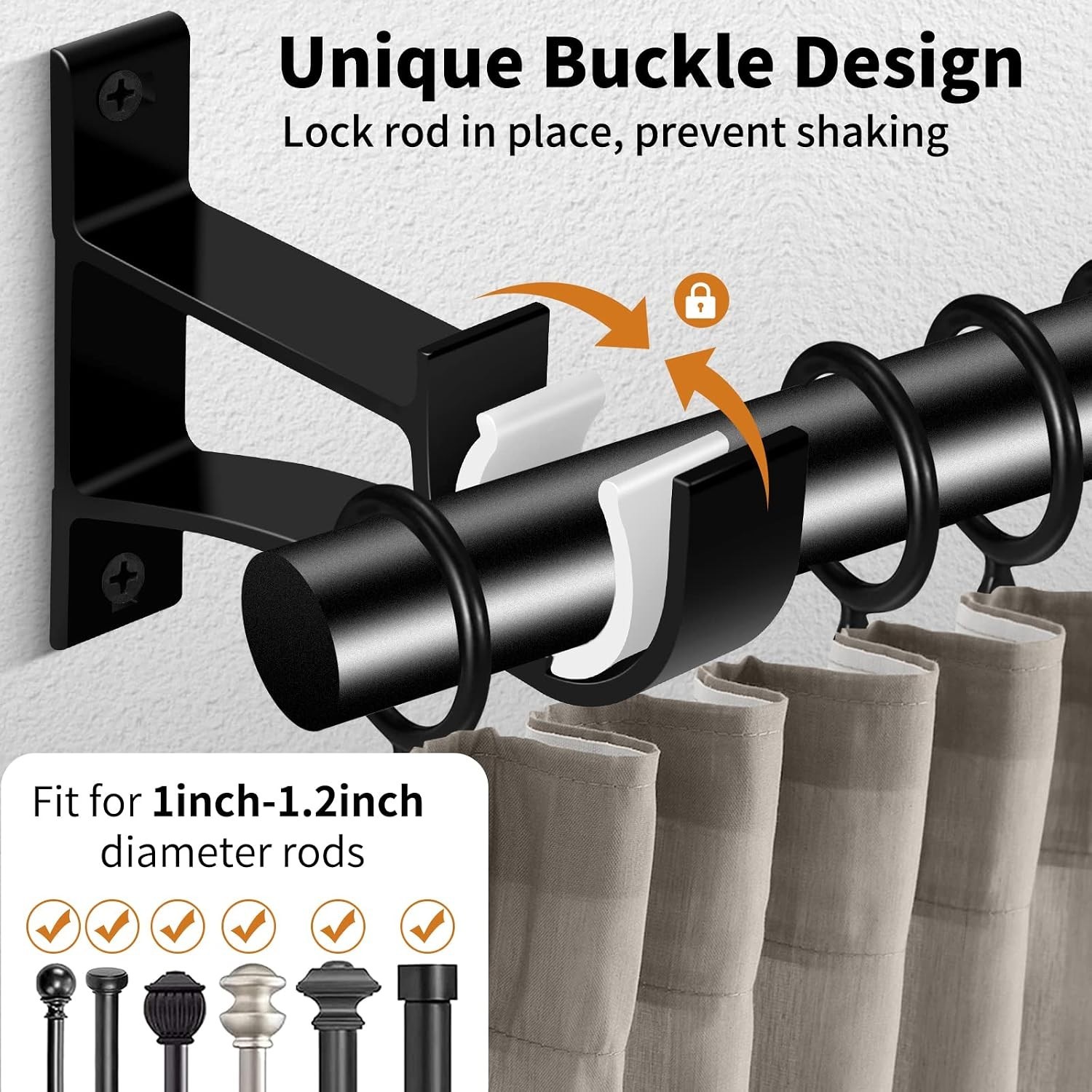 Heavy Duty Curtain Rod Brackets for 1 Inch Rod Black 4 Pack