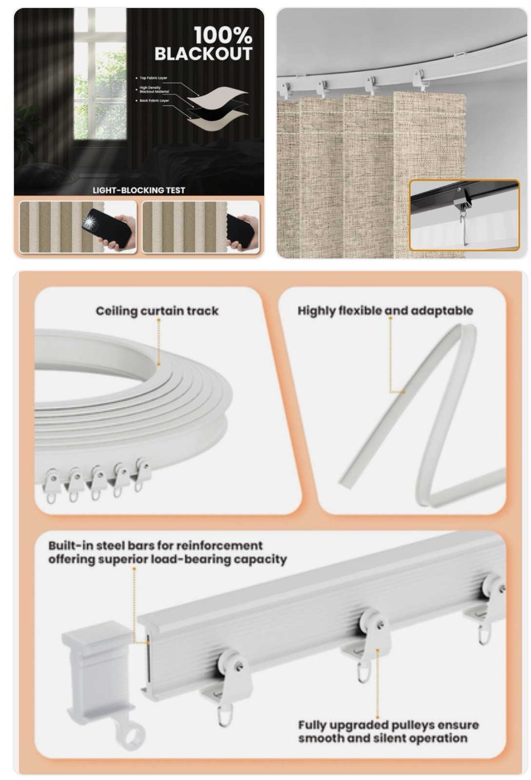 Ceiling Track Accordion Room Divider Curtain – Beige 100″ W X 84″ L