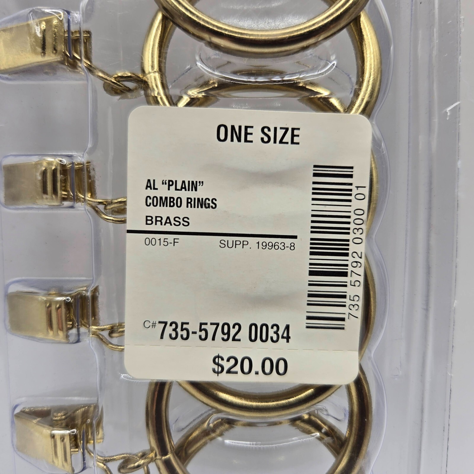American Living Combo Rings with Clips – Brass Metal 7 Pk Curtains Home NEW