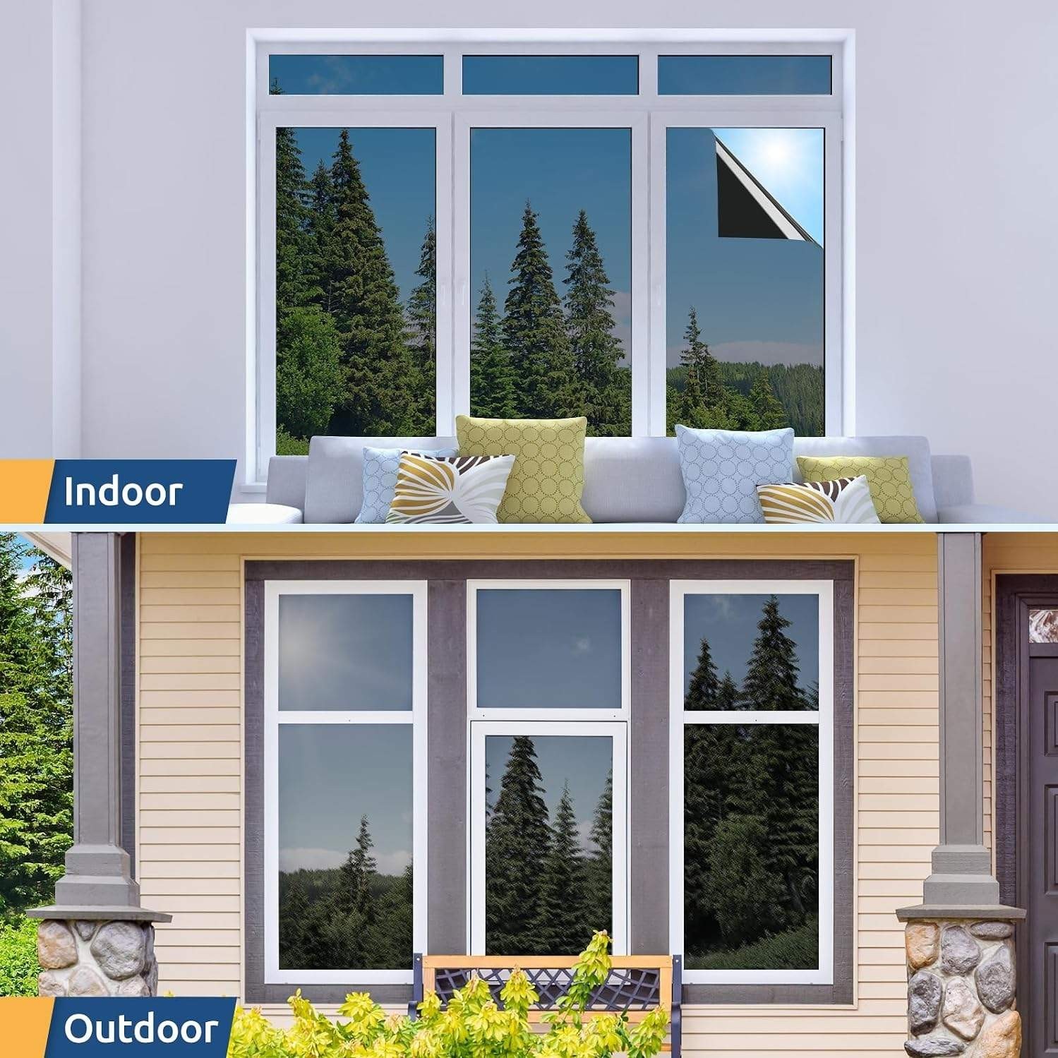 One Way Window Privacy Film Window Tint for Home, Reflective Mirror Sun Blocking