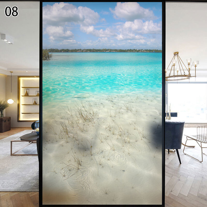 Wave Beach Static Privacy Frosted Stained Window Film Flower Glass Sticker Decor