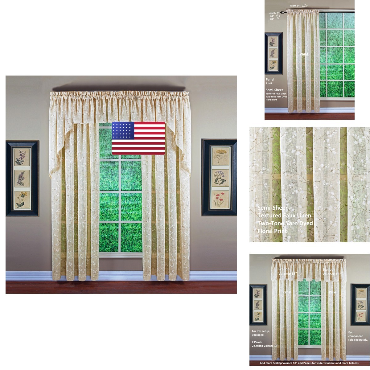 Today’s Curtain Willow Faux Linen Print Panel 54″W x 84″L Ivory