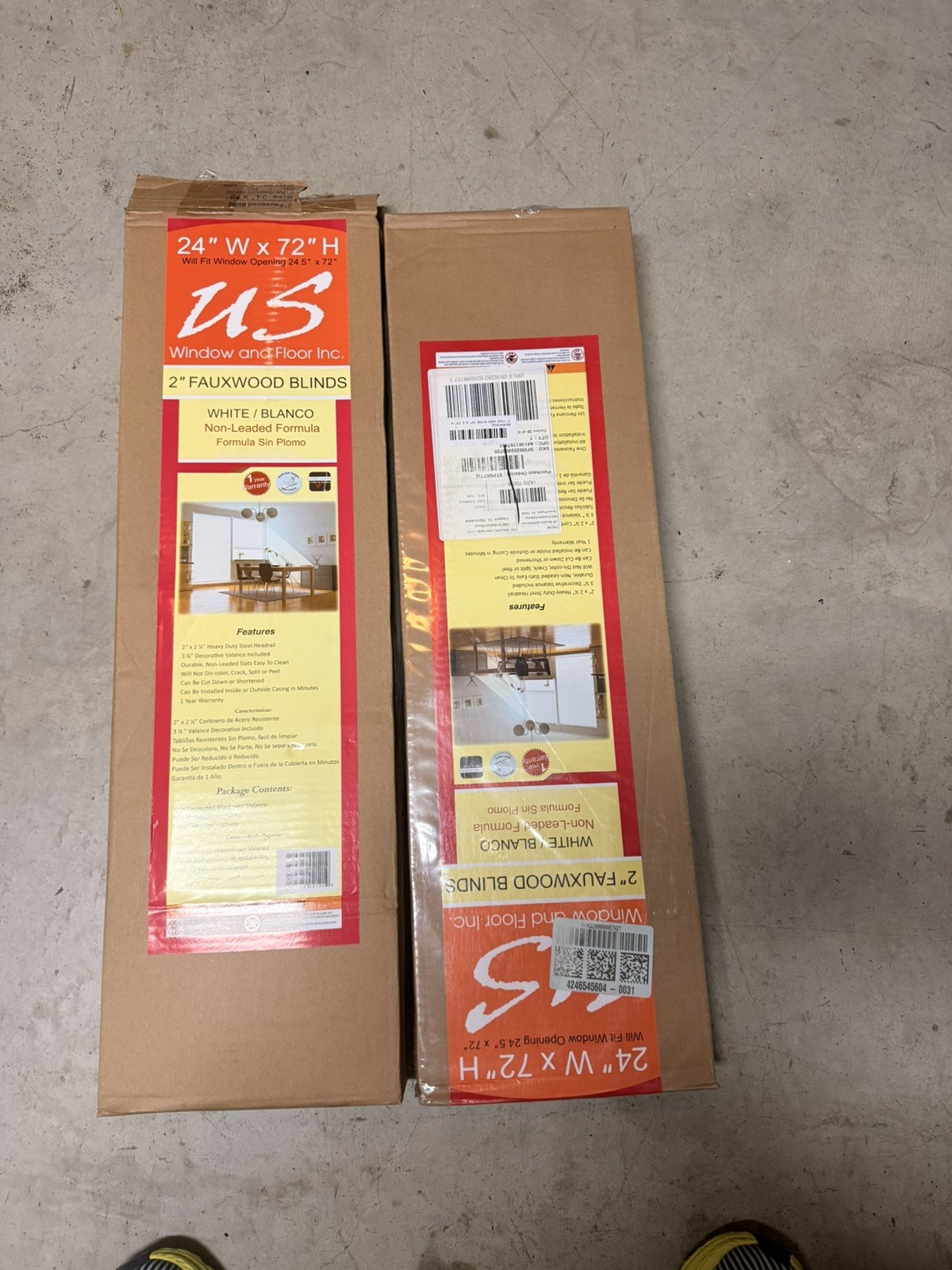 US Window & Floor Inc Cordless Blinds 24”x 72″ Faux Wood set of 2