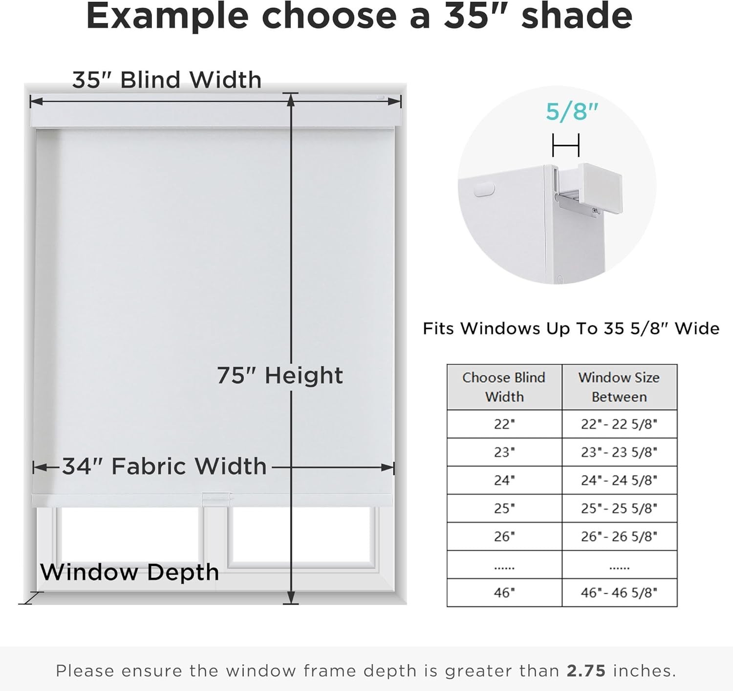 Joydeco, No Tools, Cordless Blackout Roller Shades, White – 32″W x 75″H