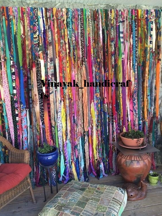 100 Strands, Bohemian gypsy rag Window Bohemian Valance Indian Backdrop curtains