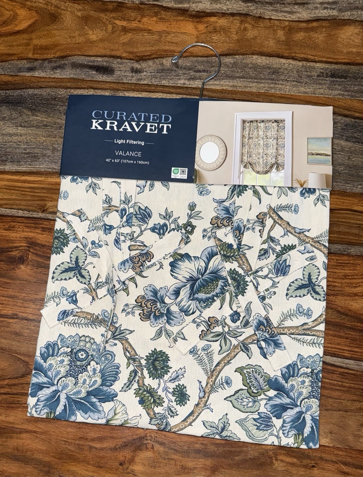 Curated Kravet Valance Cotton Jacobean Floral Blue 42” X 63” New