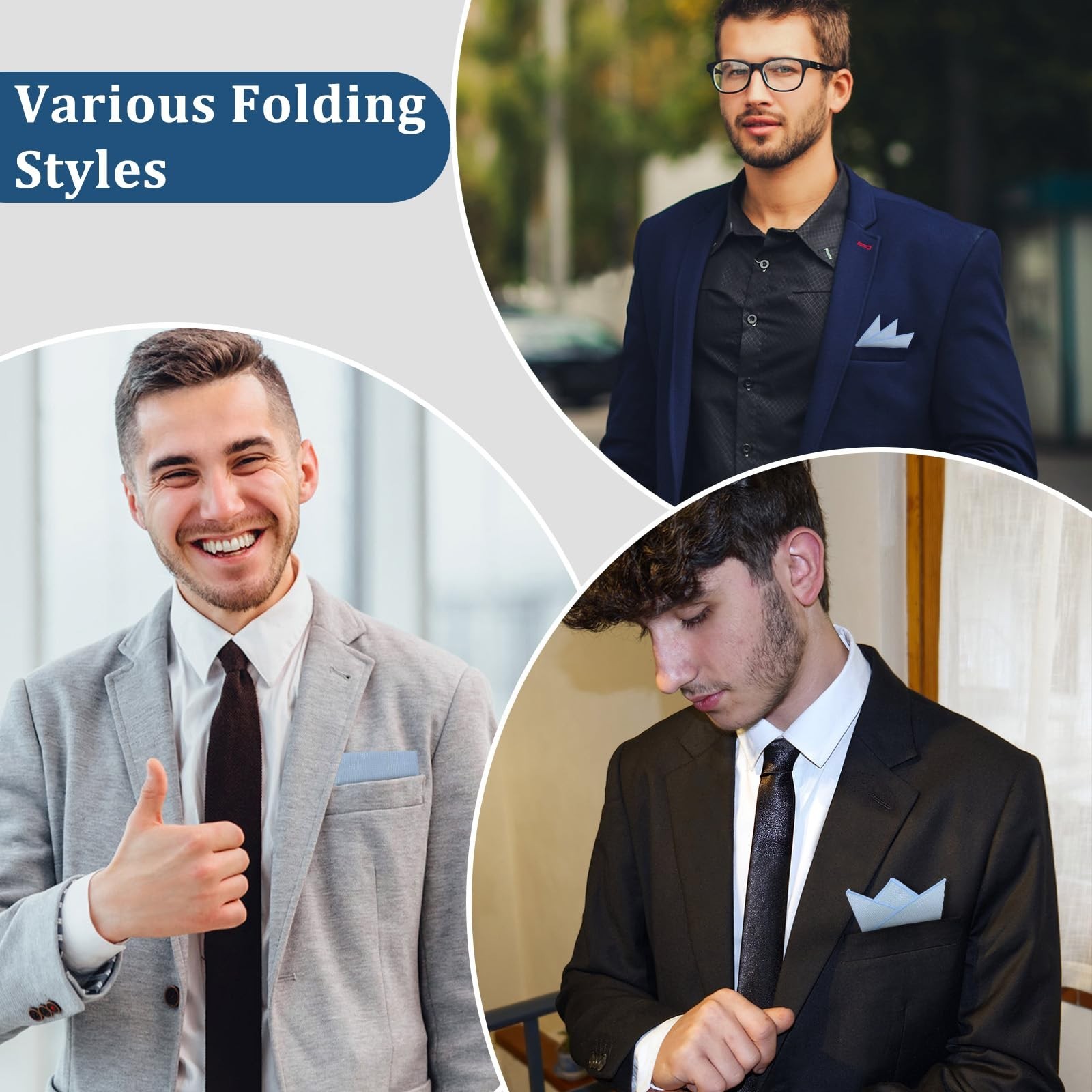 Cotton Handkerchiefs for Men with Pocket Square Holder, Solid Color Pocket Sq…