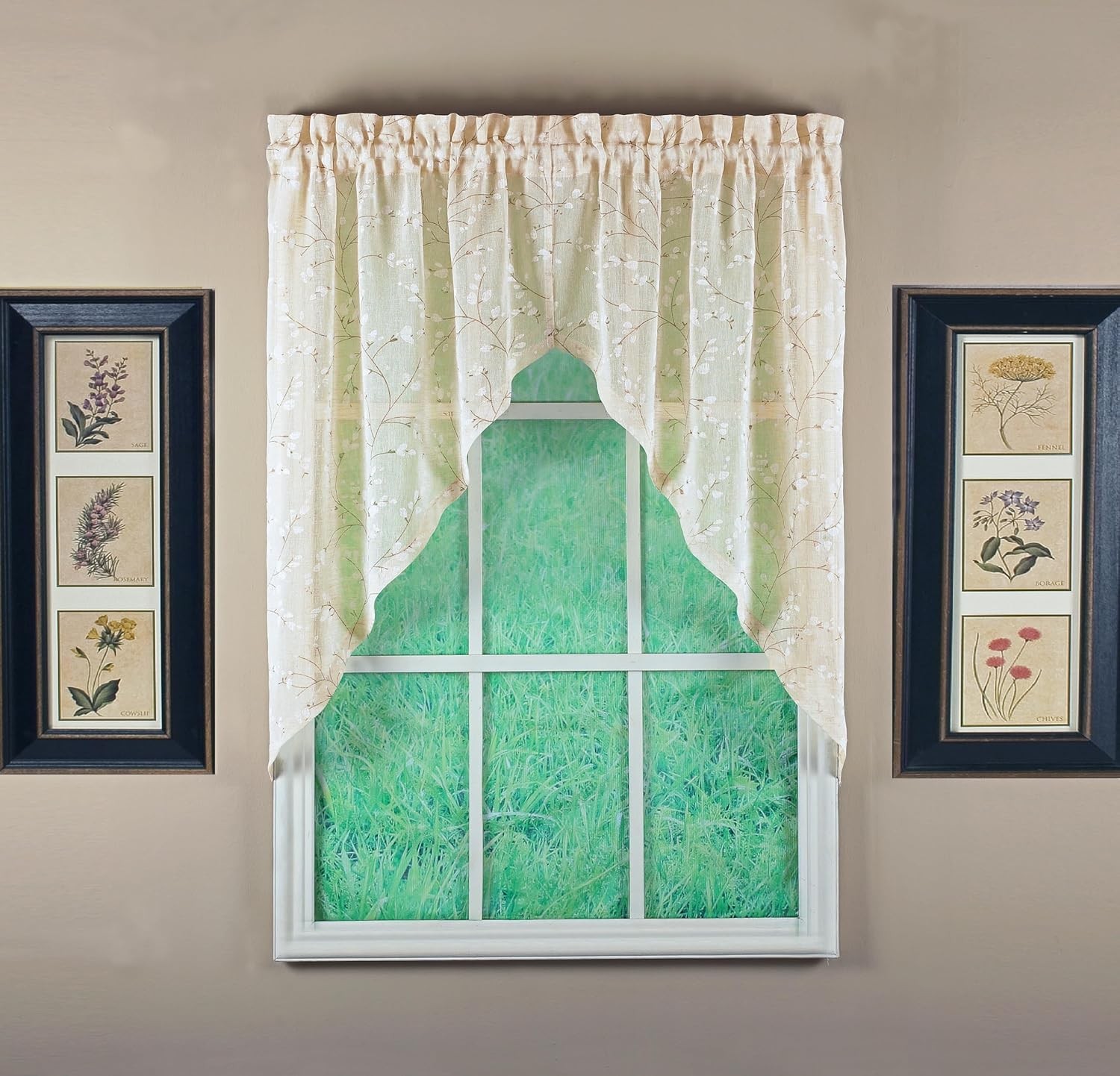 Willow Faux Linen Print Swag 38″, Ivory, 56″ W x 38″ L