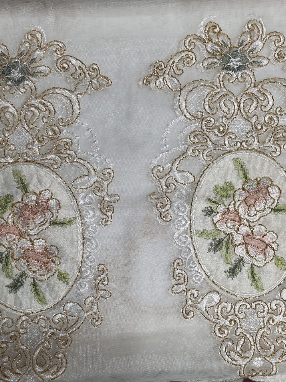 Slow Soul Classical Embroidered Flower Sheer Curtains – 2 Panels Size 49W by 96L
