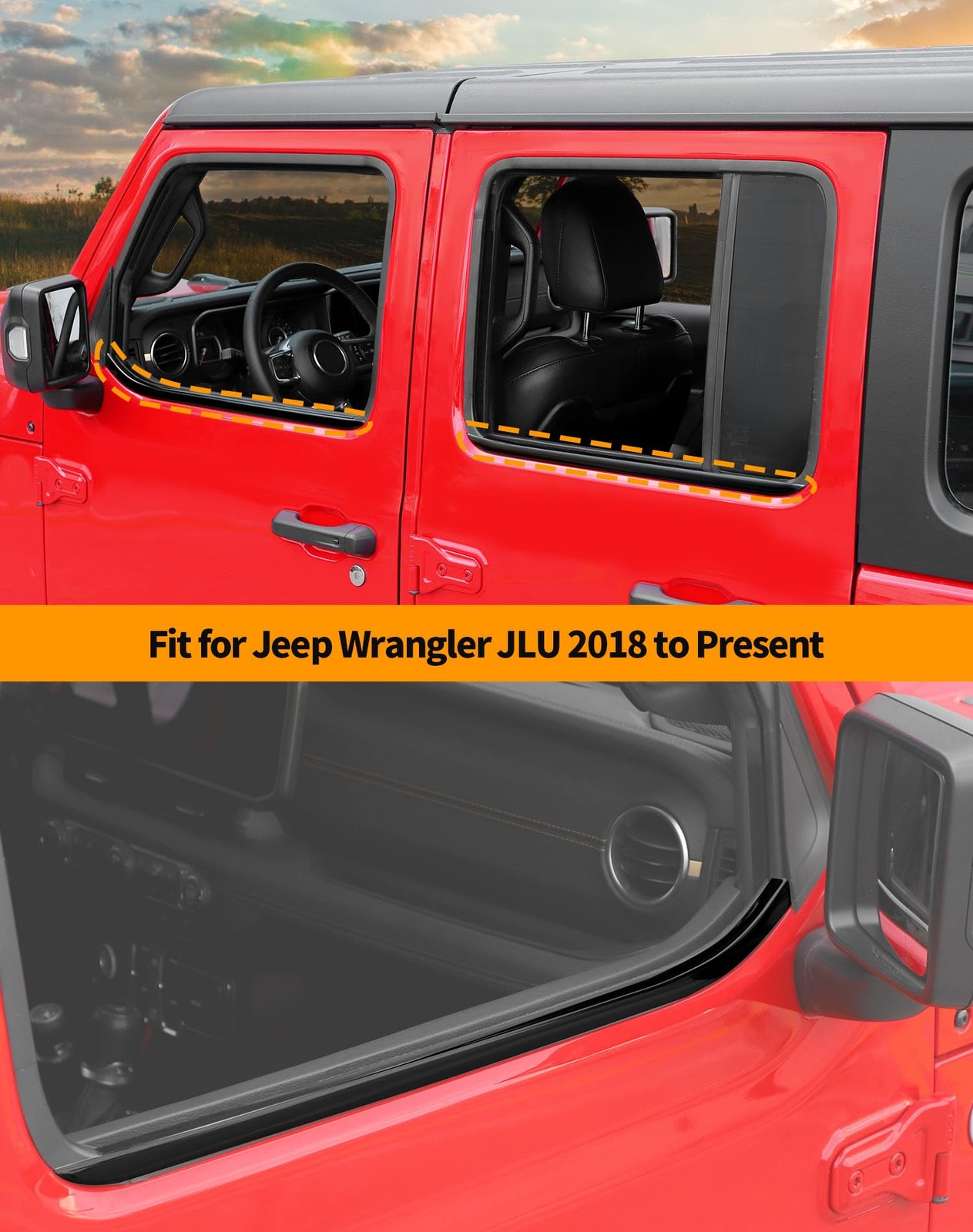 Hoolcar Window Seal Strip Compatible Jeep Wrangler Jlu 2018-2025 4 Doors