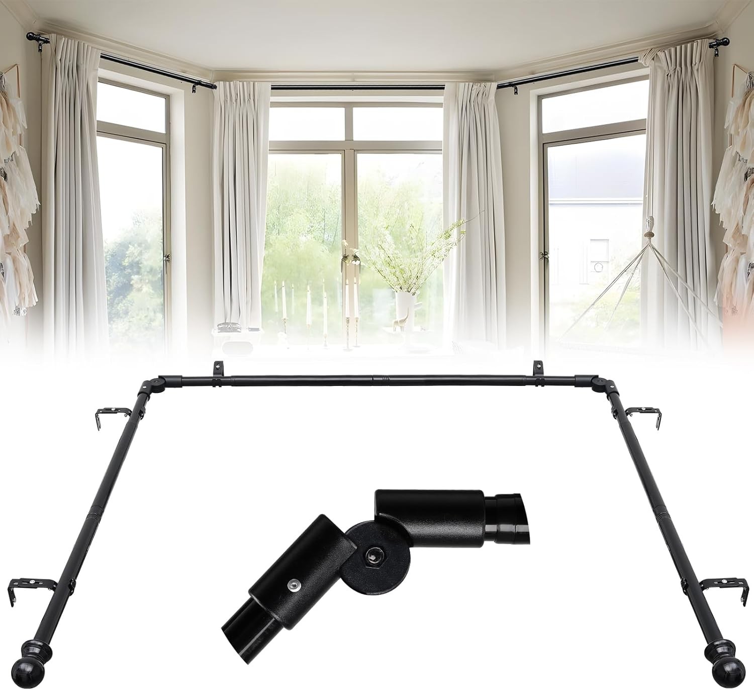 Bay Window Curtain Rods 1 Inch Heavy Duty Metal Corner Curtain Rod